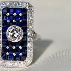 Antique Art déco carre cut sapphire and diamond ring