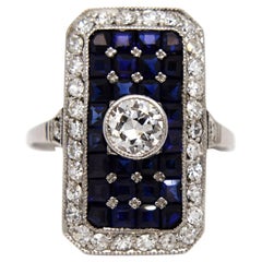 Antique Art déco carre cut sapphire and diamond ring