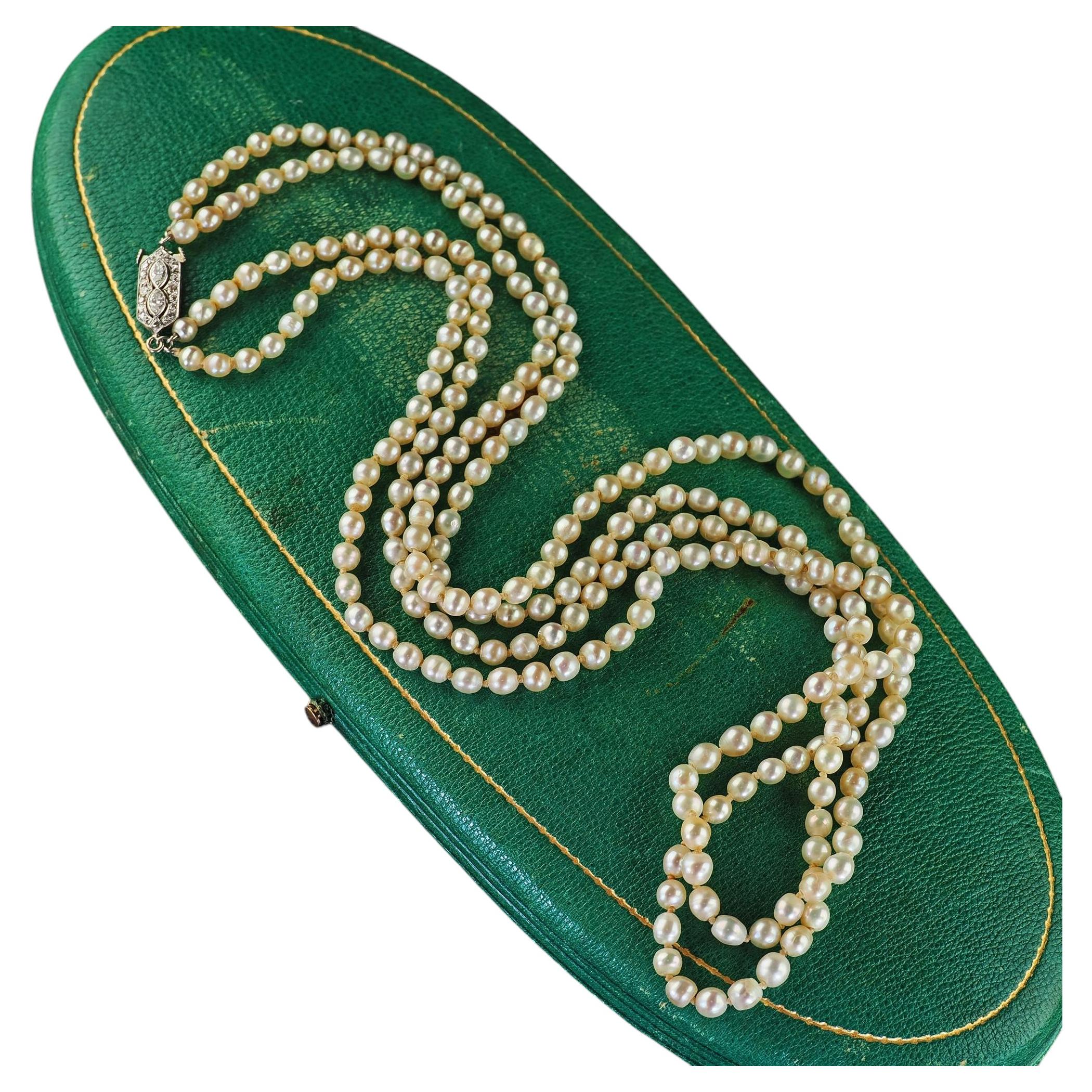 Collar antiguo Art Déco de Cartier con perlas naturales de doble vuelta, 60 cm - GIA