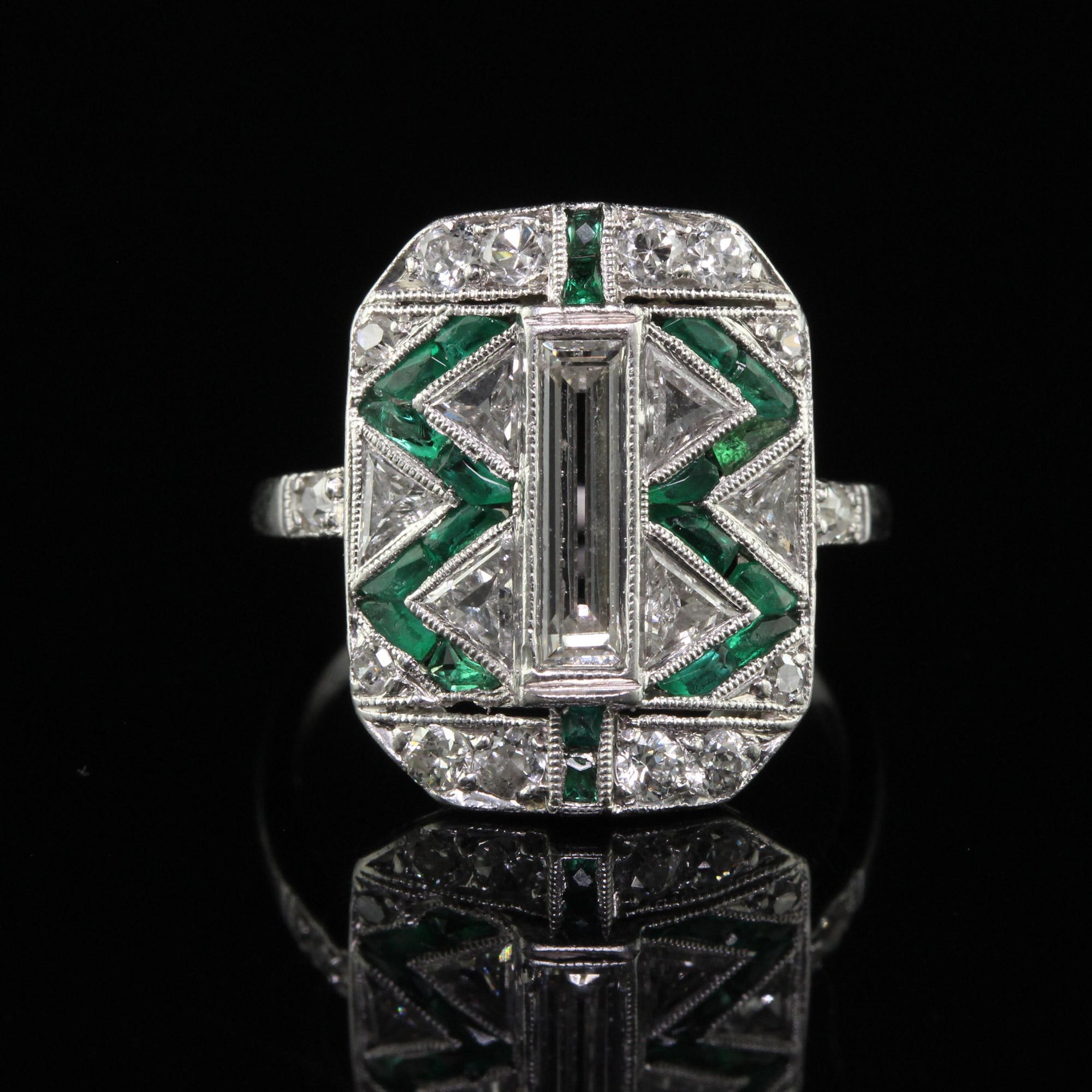 Antique Art Deco Cartier Old Baguette Diamond and Emerald Cocktail Ring For Sale 2