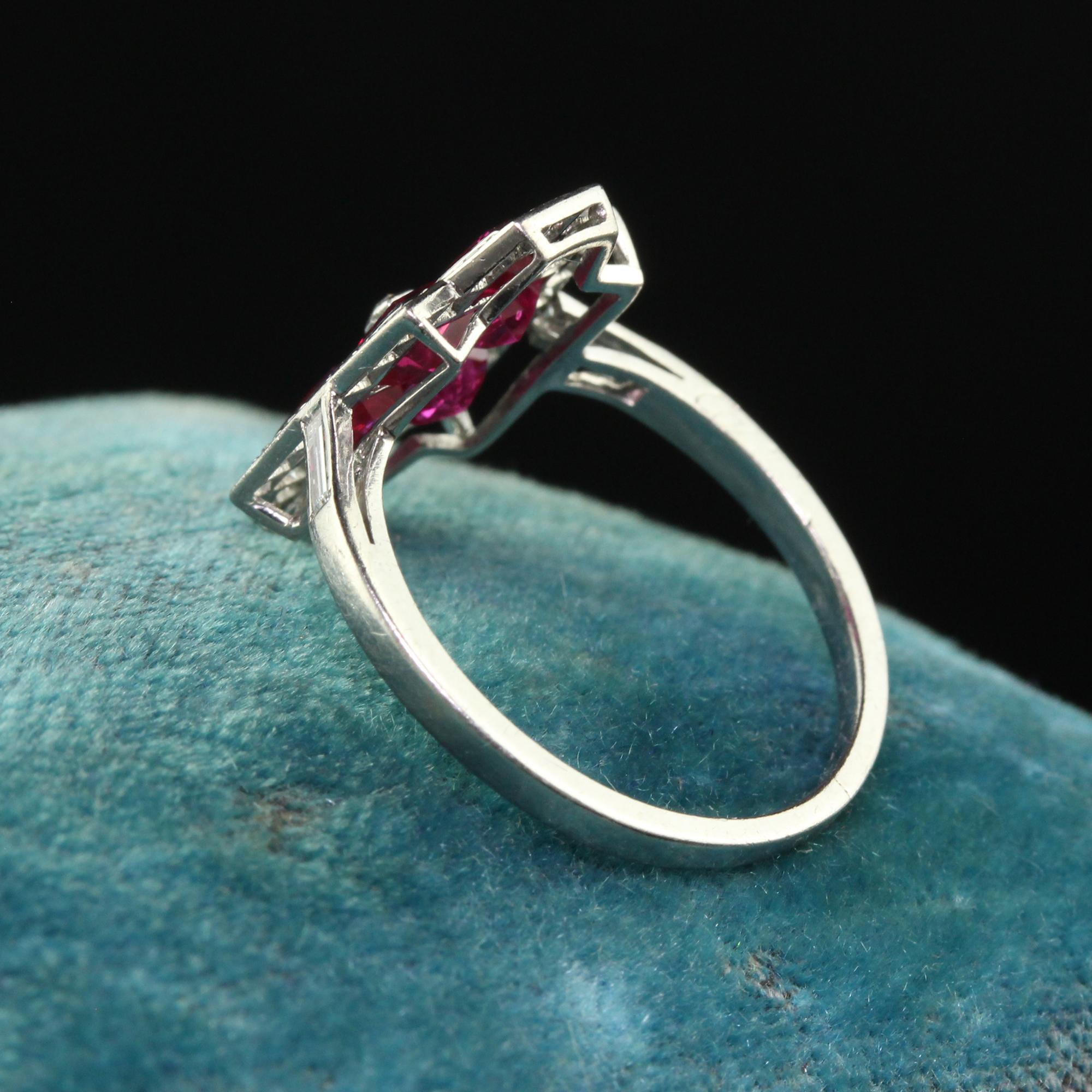 Square Cut Antique Art Deco Cartier Platinum Burmese Ruby and Diamond Ring