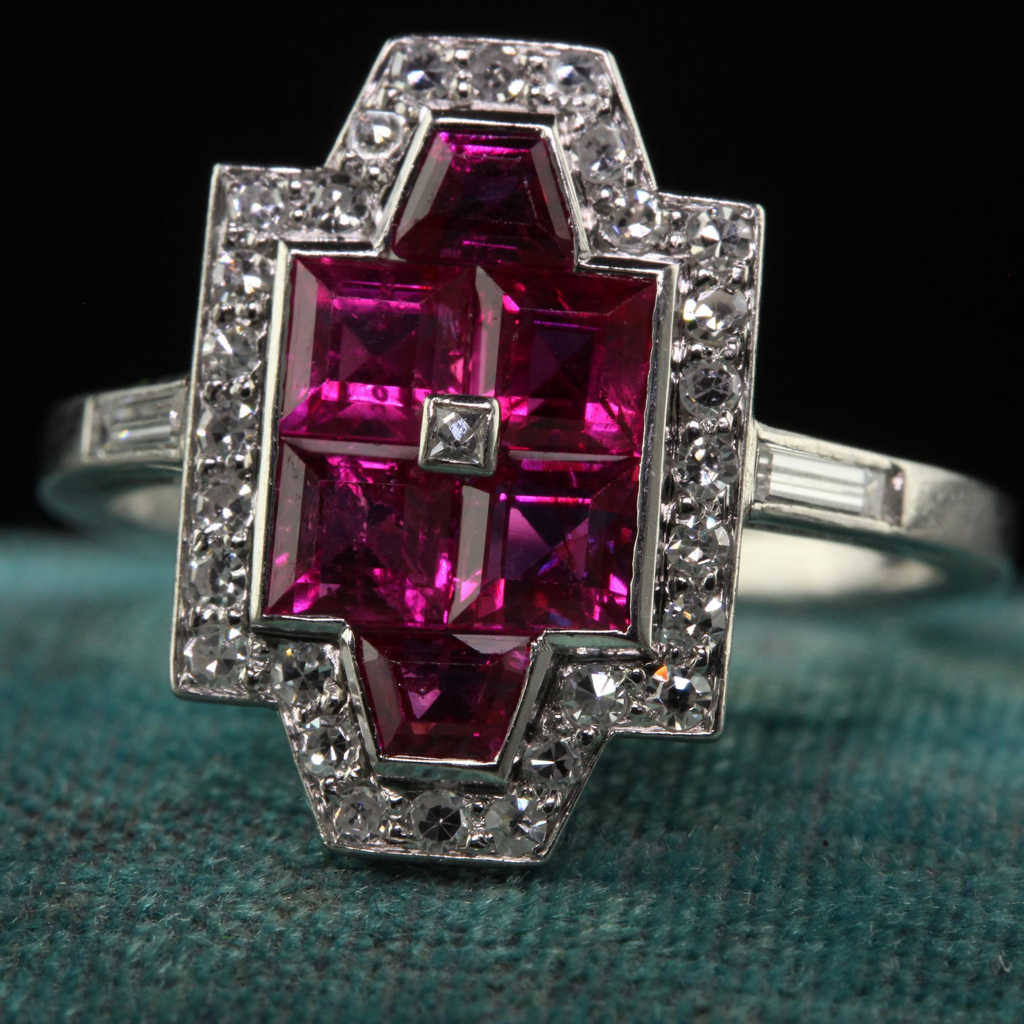Antique Art Deco Cartier Platinum Burmese Ruby and Diamond Ring In Good Condition In Great Neck, NY