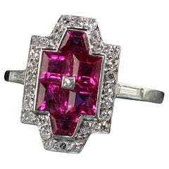 Antique Art Deco Cartier Platinum Burmese Ruby and Diamond Ring