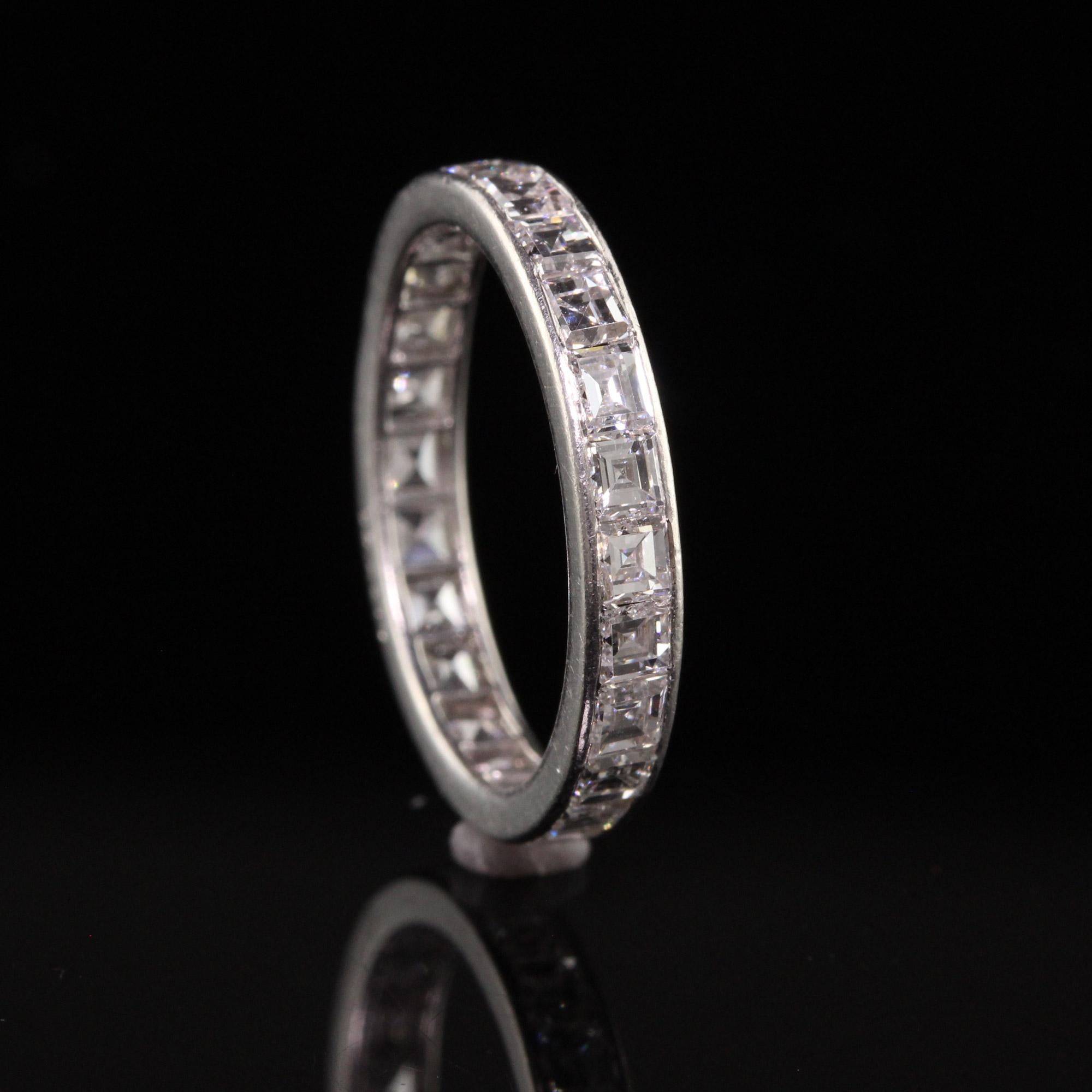 Antique Art Deco Cartier Platinum Carre Cut Diamond Eternity Band In Good Condition For Sale In Great Neck, NY
