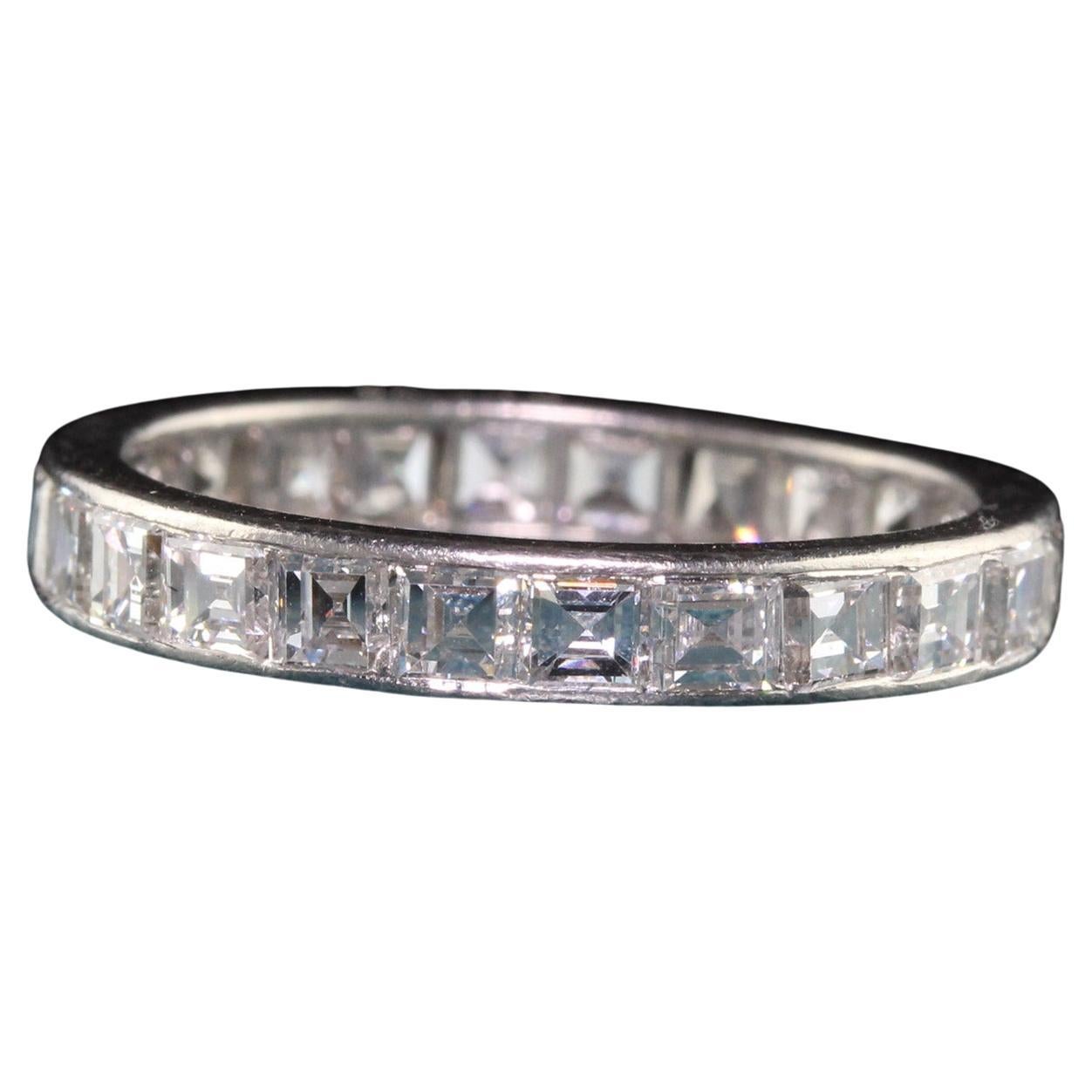 Antique Art Deco Cartier Platinum Carre Cut Diamond Eternity Band For Sale