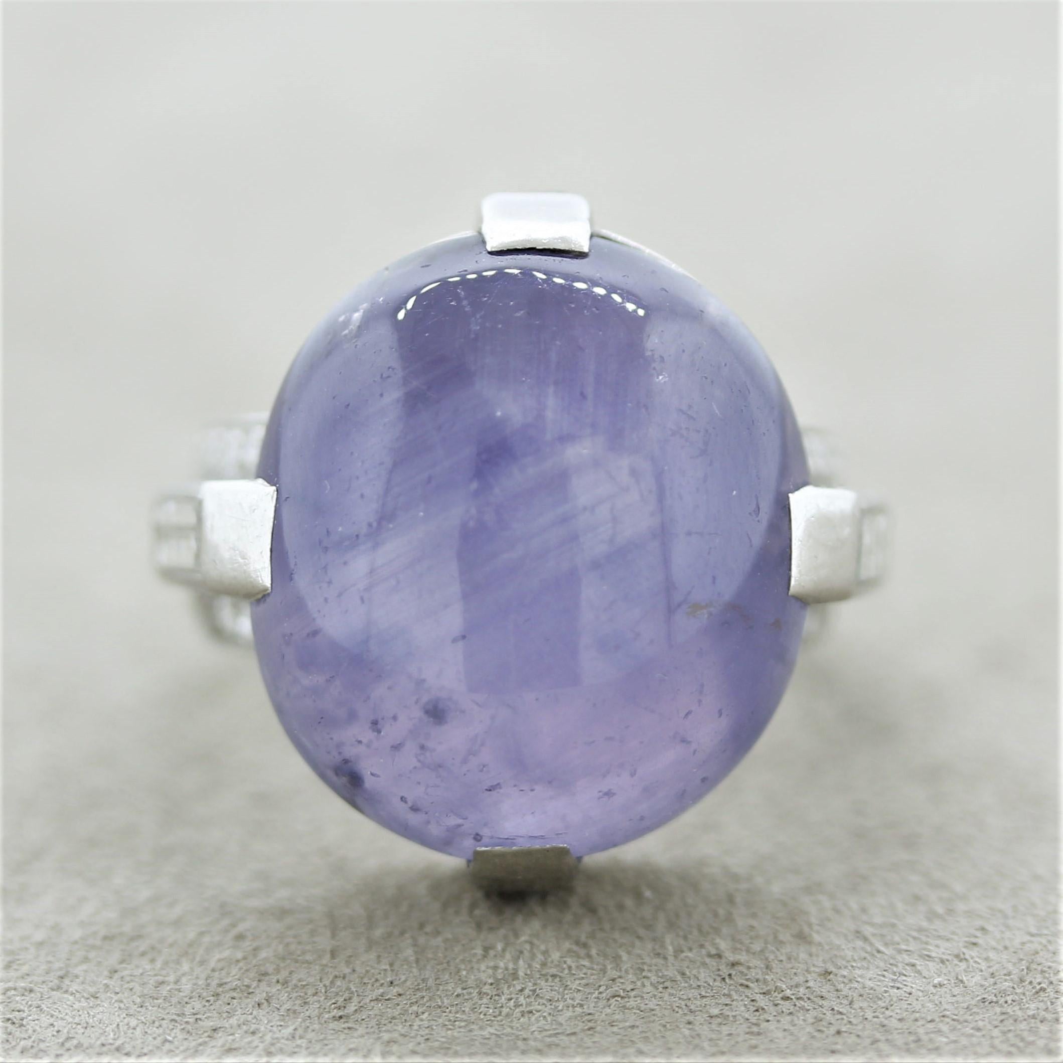 A rare Art Deco piece by Cartier made in the late 1920’s. This special piece features a large and impressive star sapphire weighing approximately 20 carats and has a unique violet-blue color and a great star (asterism) when a light hits the stone.