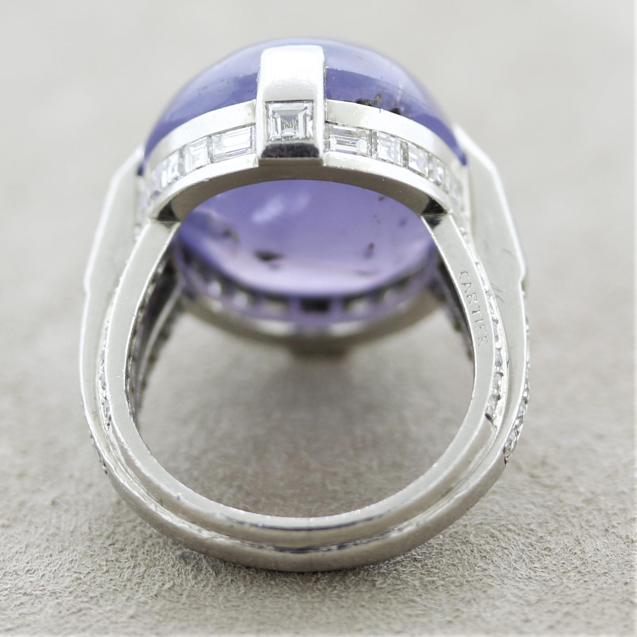 Cartier Art Deco Star Sapphire Diamond Platinum Ring In Excellent Condition In Beverly Hills, CA