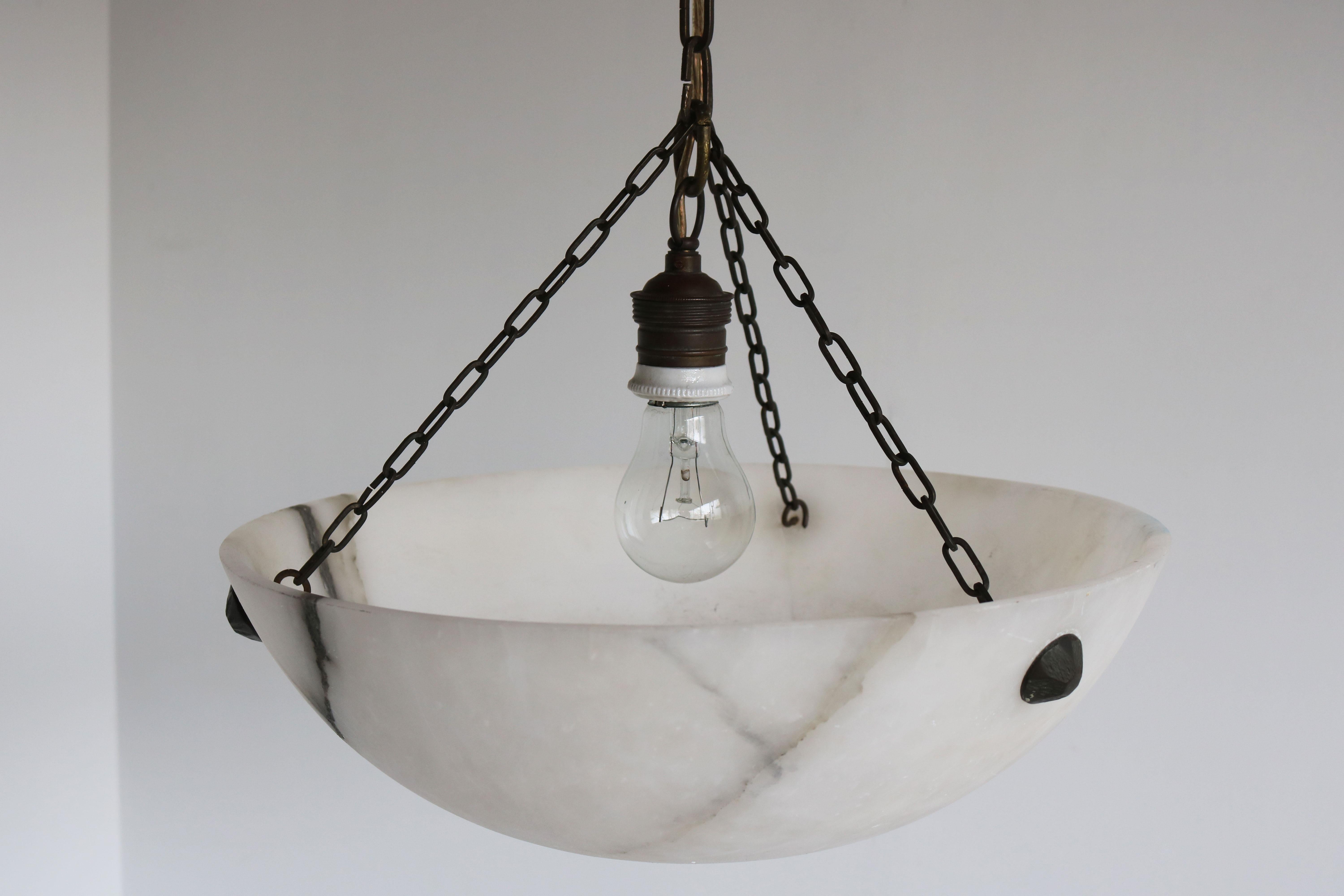 Antique Art Deco Carved Alabaster Chandelier / Pendant Light 1920 Black Veins 4