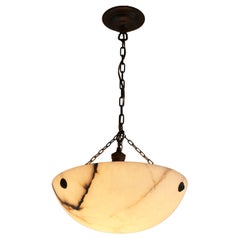 Antique Art Deco Carved Alabaster Chandelier / Pendant Light 1920 Black Veins