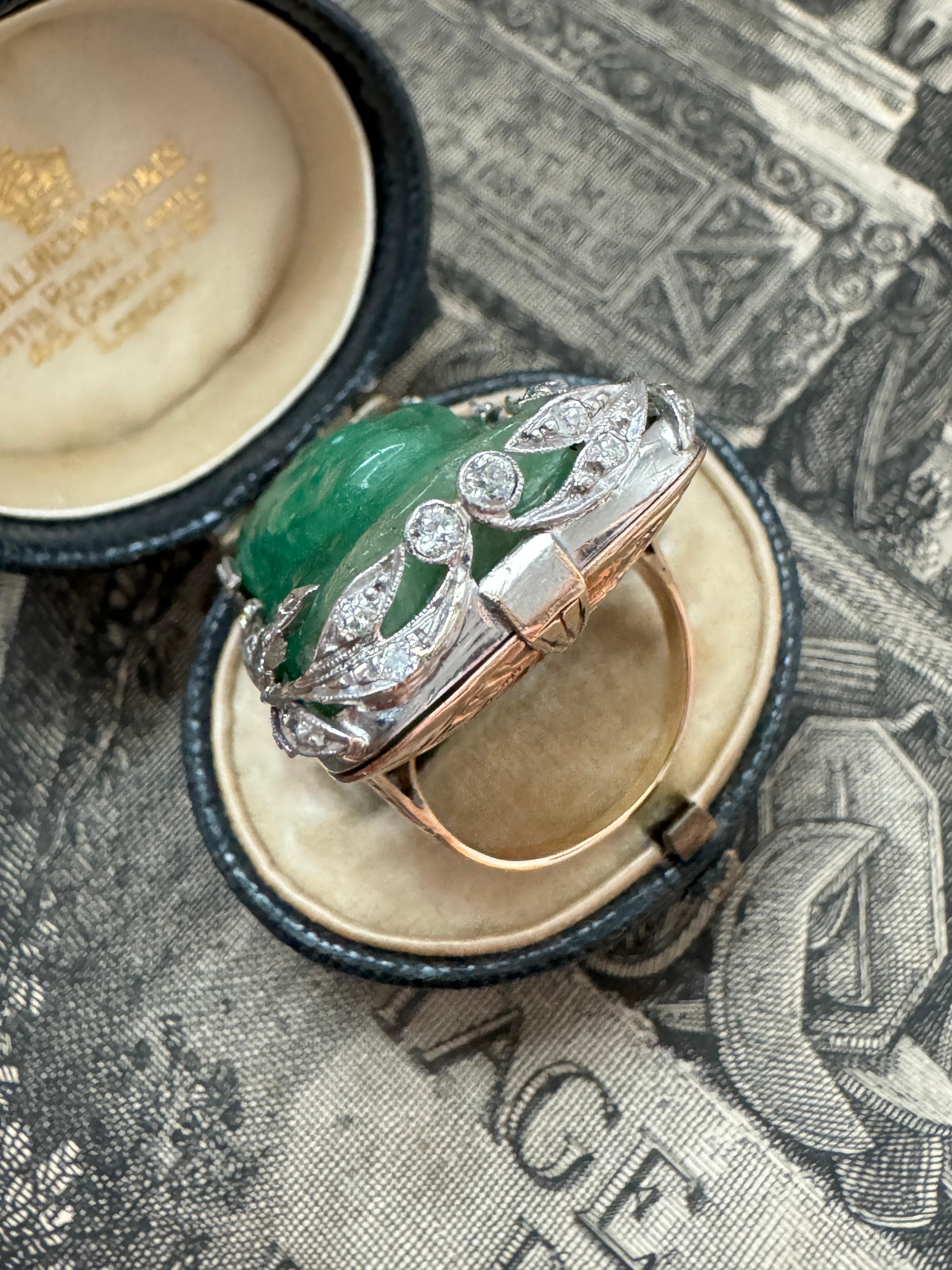 Women's Antique Art Deco Carved Emerald Cameo and Diamond Ring of a Pharaoh For Sale