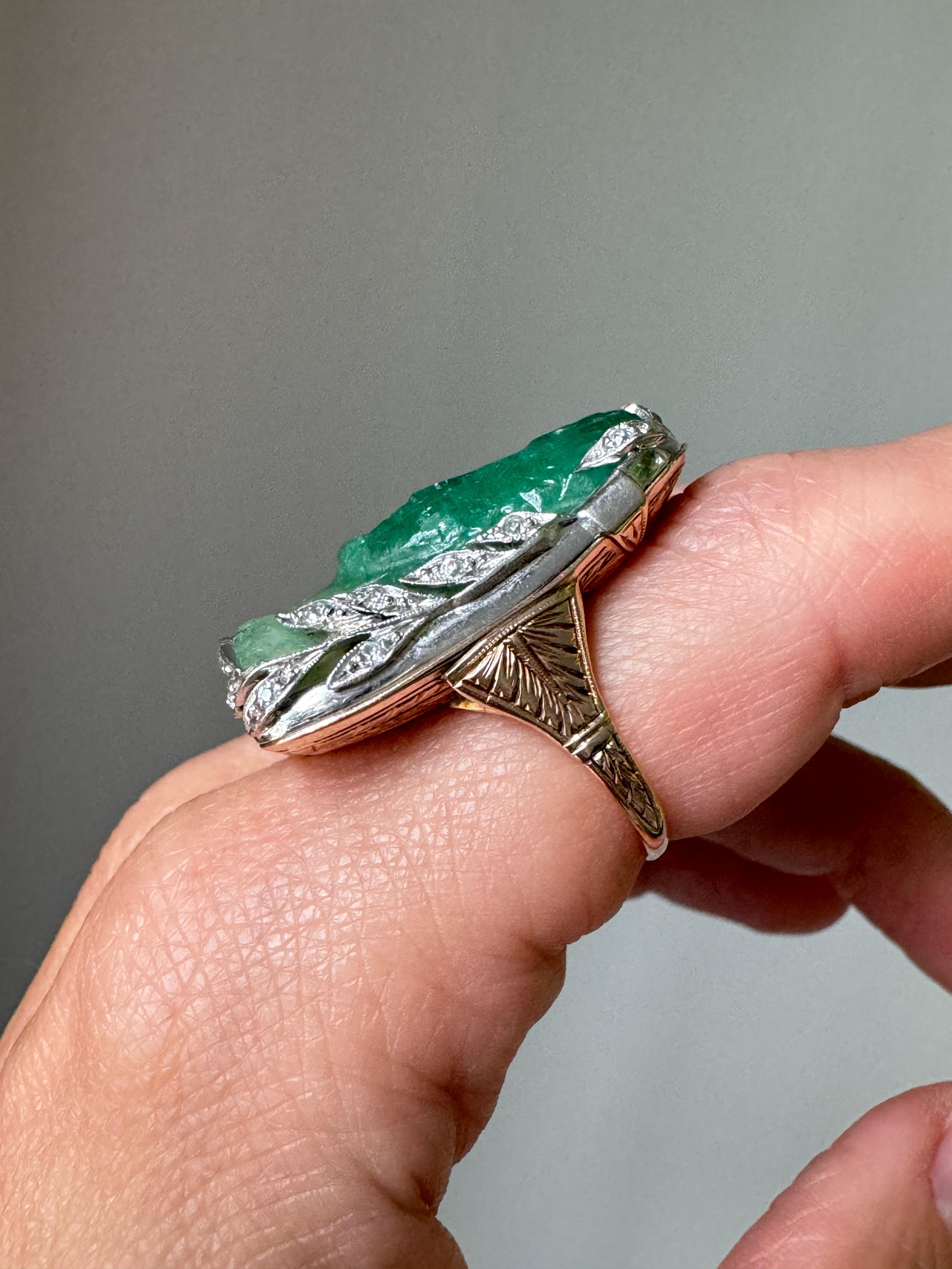 Antique Art Deco Carved Emerald Cameo and Diamond Ring of a Pharaoh For Sale 3