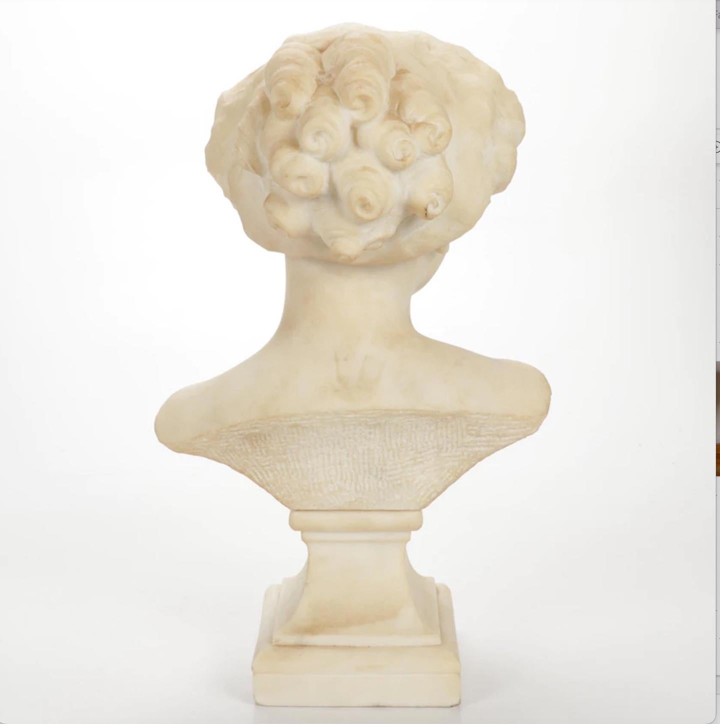 Early 20th Century Antique Art Deco Carved Marble Bust of Woman by Paul Philippe on Pedestal