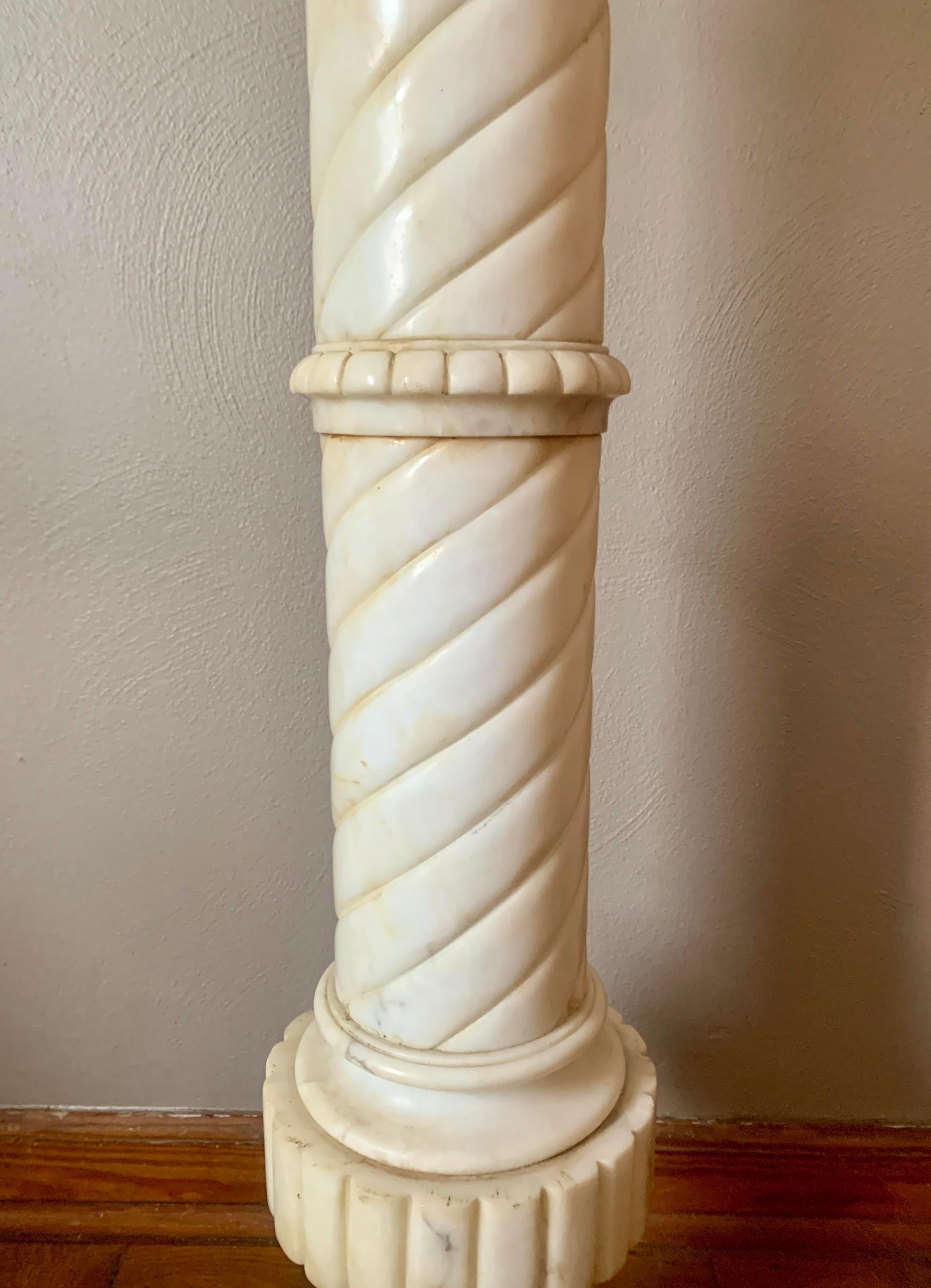 Antique Art Deco Carved Marble Bust of Woman by Paul Philippe on Pedestal 3