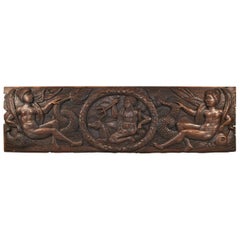 Vintage Art Deco Carved Oak Panel Neptune and Sea Serpent