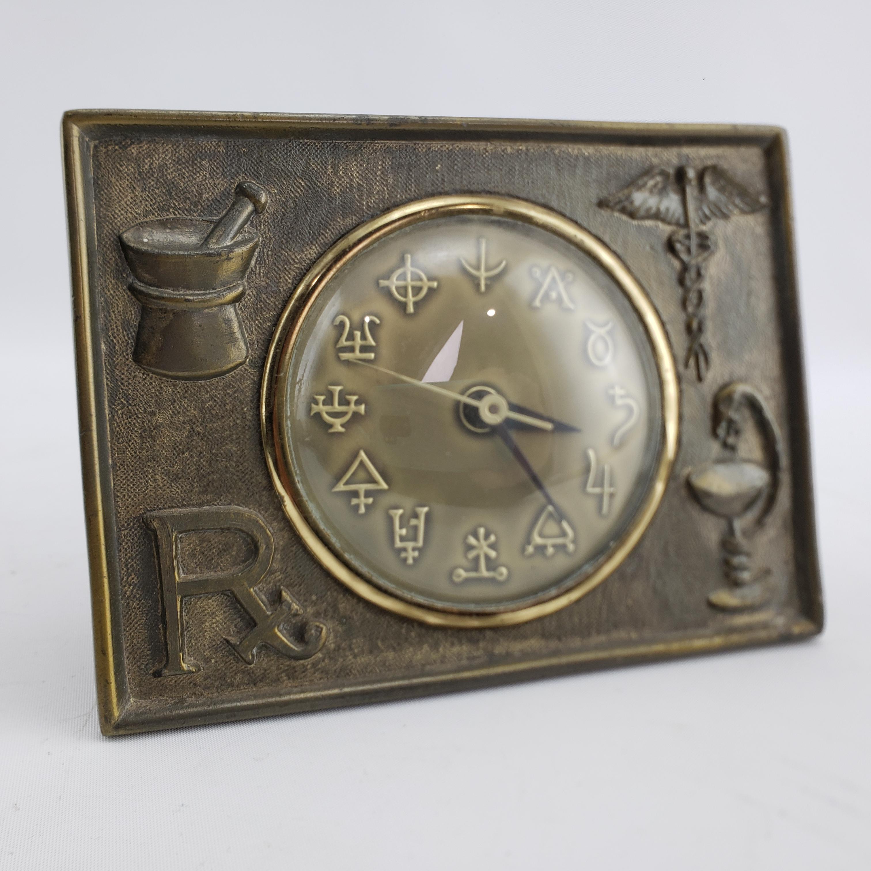 American Antique Art Deco Medical, Pharmaceutical or Apothecary Inspired Desk Clock For Sale