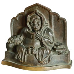 Antique Art Deco Cast Bronze Figural Reading Monk Door Stop, circa 1920