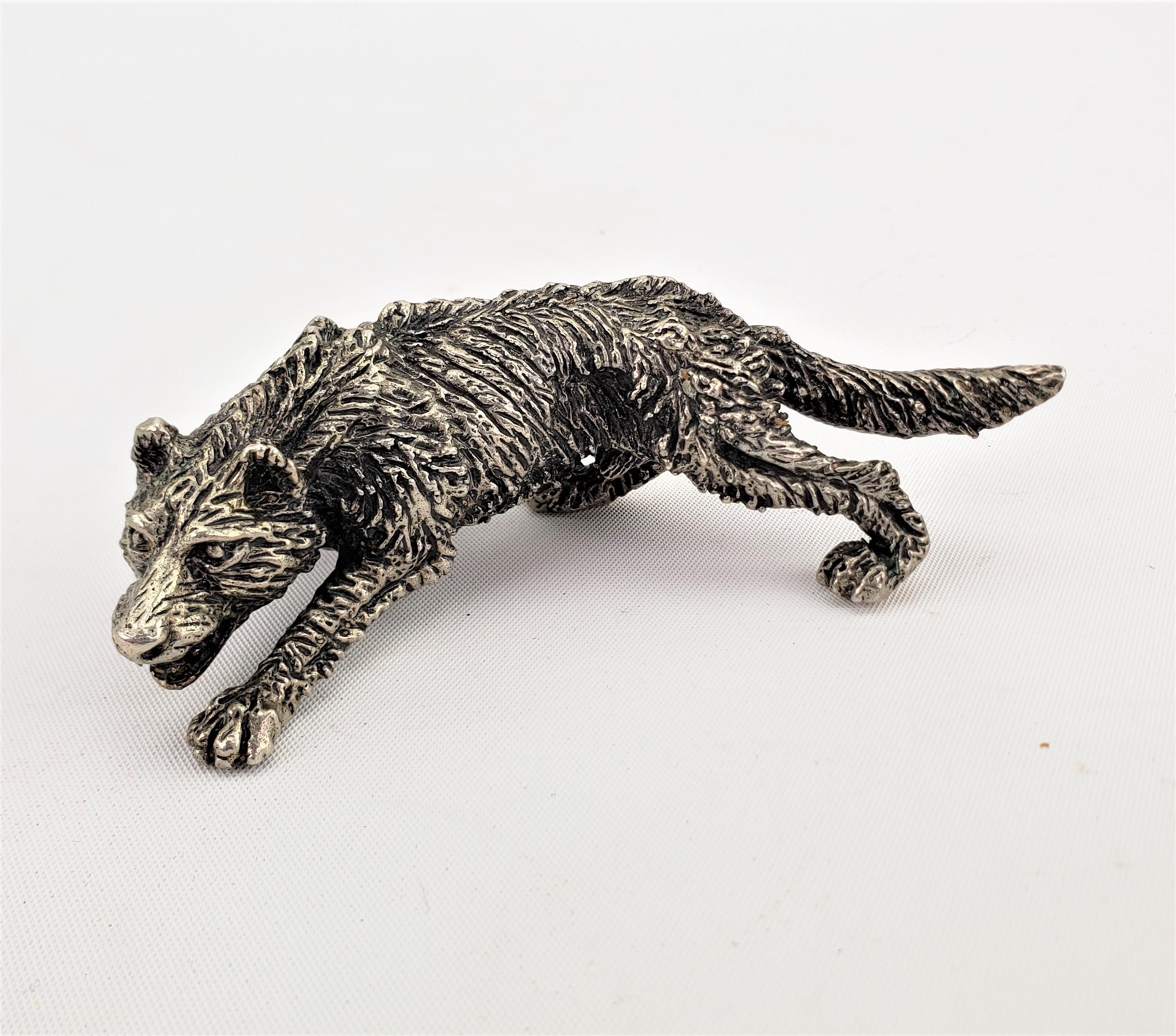 Antique Art Deco Cast Continental Silver Crouched Wolf Sculpture or Figurine For Sale 2