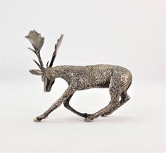 Antique Art Deco Cast Continental Silver Elk or Deer Sculpture or Figurine