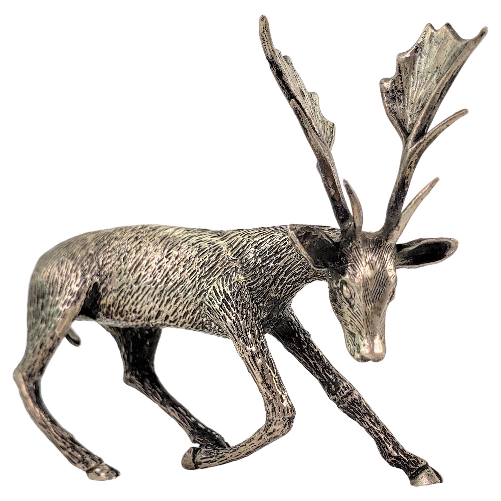 Antique Art Deco Cast Continental Silver Elk or Deer Sculpture or Figurine