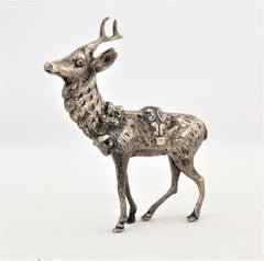 Antique Art Deco Cast Continental Silver Elk or Reindeer Sculpture or Figurine