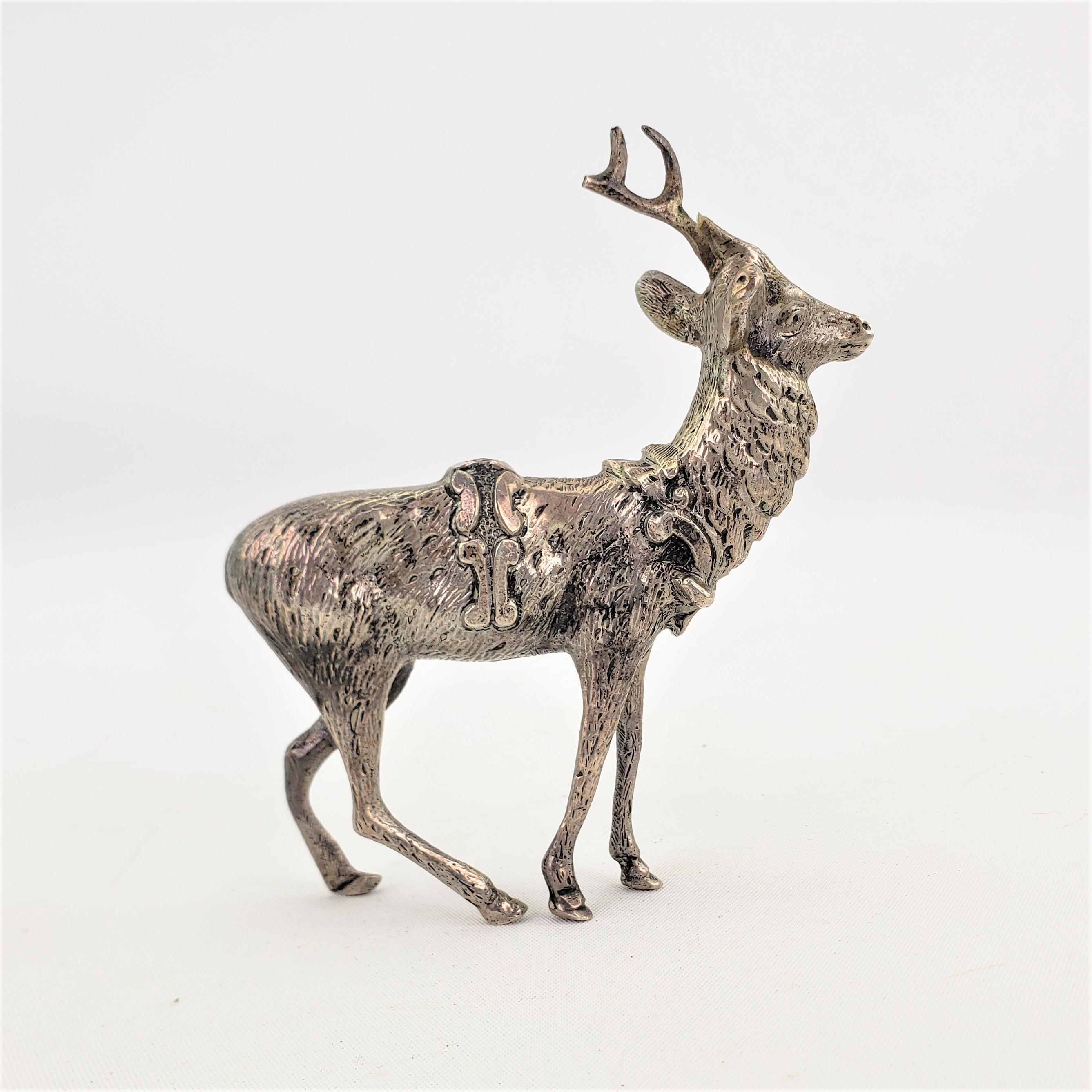 Italian Antique Art Deco Cast Continental Silver Elk or Reindeer Sculpture or Figurine For Sale