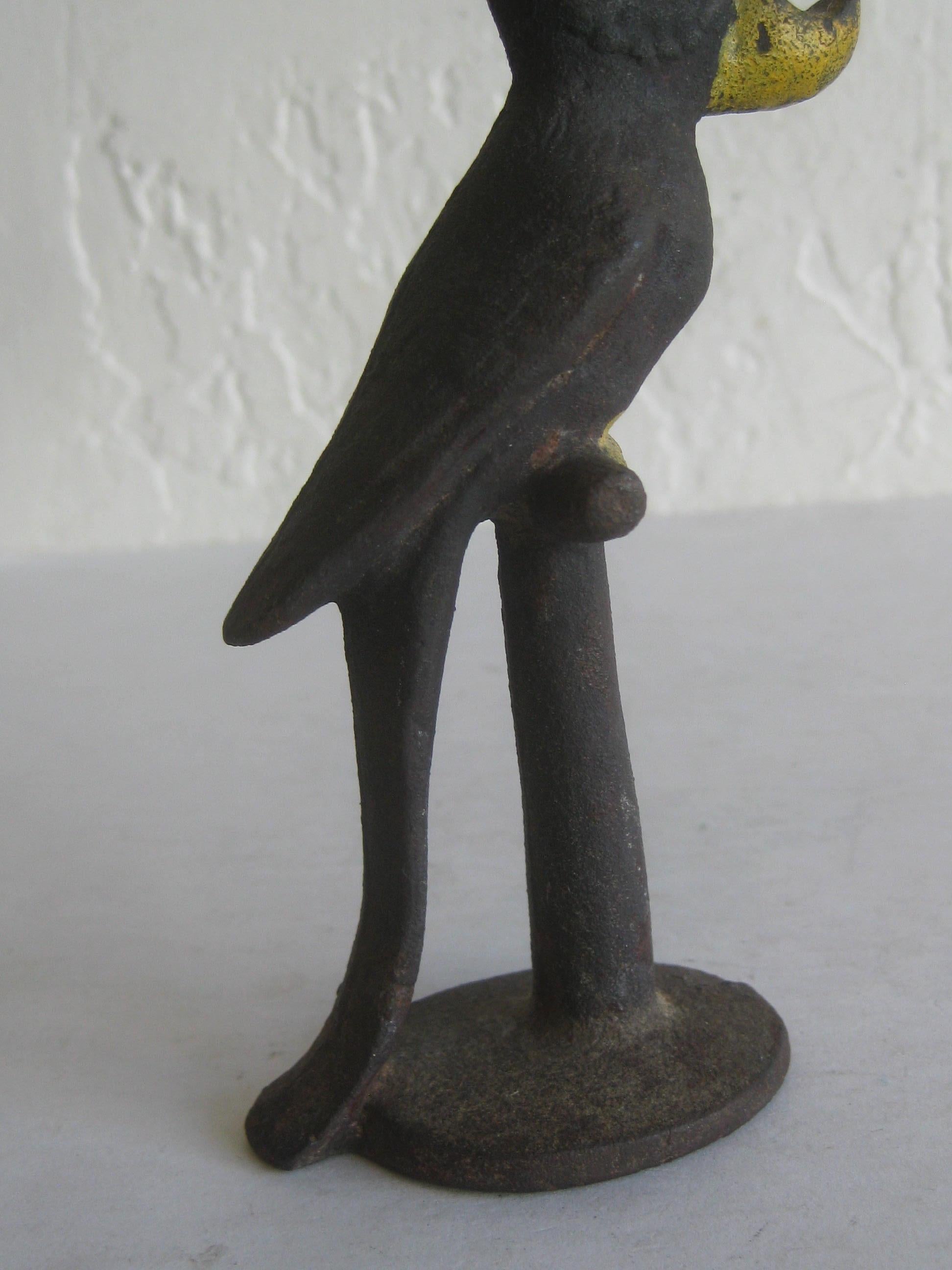 Antique Art Deco Cast Iron Cold Paint Parrot Bird Figural Barware Bottle Opener 6