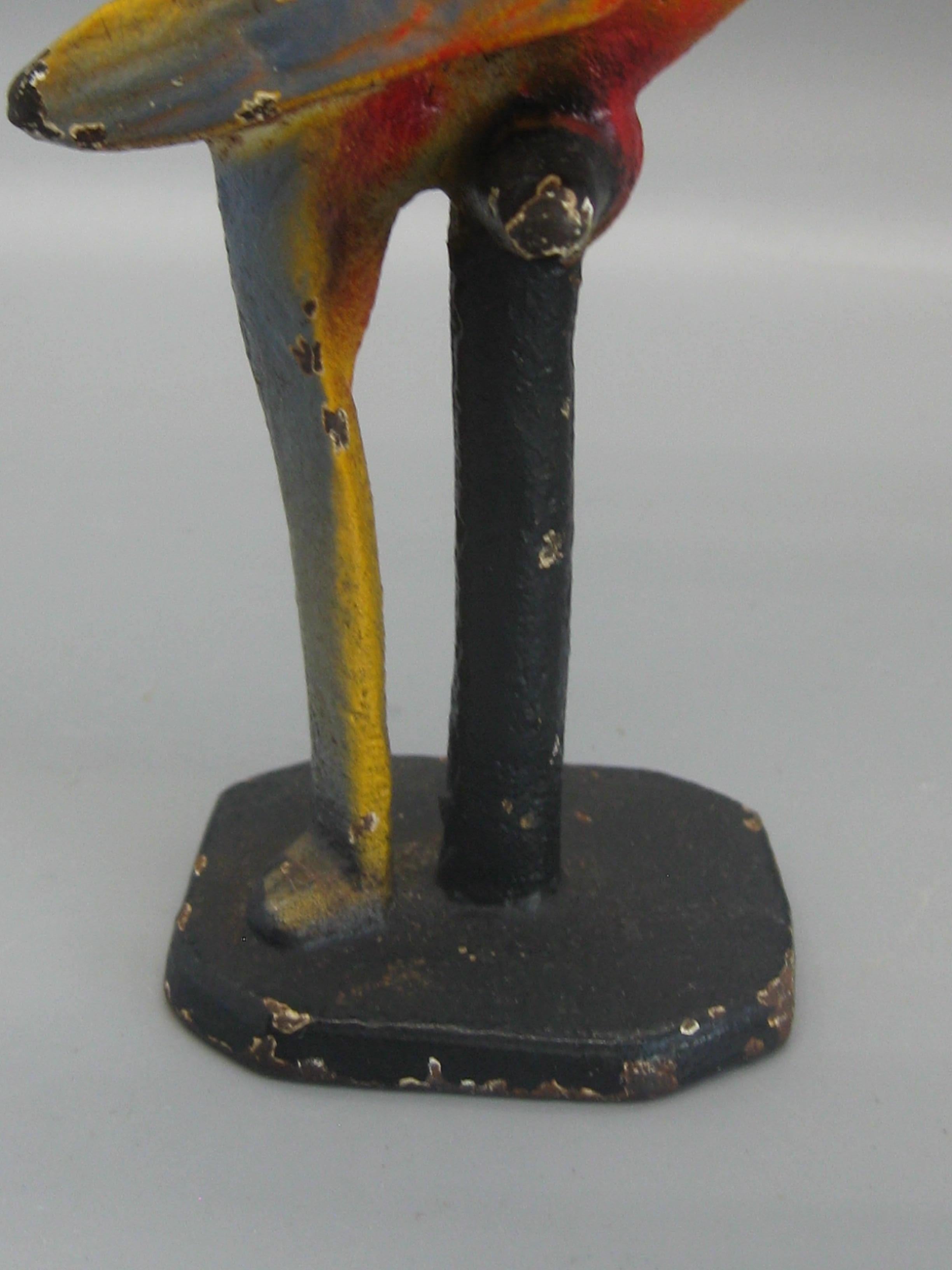 Antique Art Deco Cast Iron Cold Paint Parrot Bird Figural Barware Bottle Opener 4