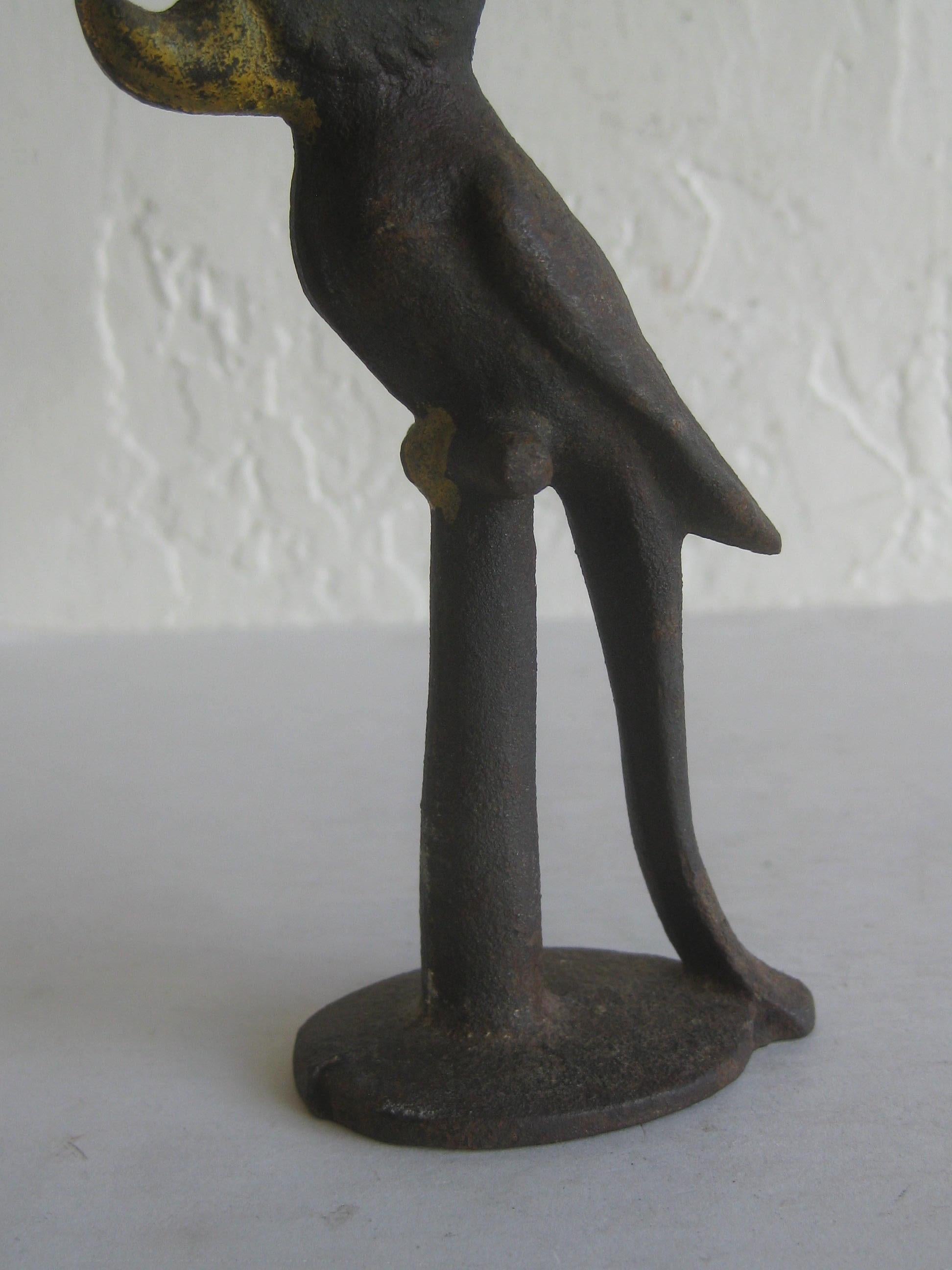 20th Century Antique Art Deco Cast Iron Cold Paint Parrot Bird Figural Barware Bottle Opener