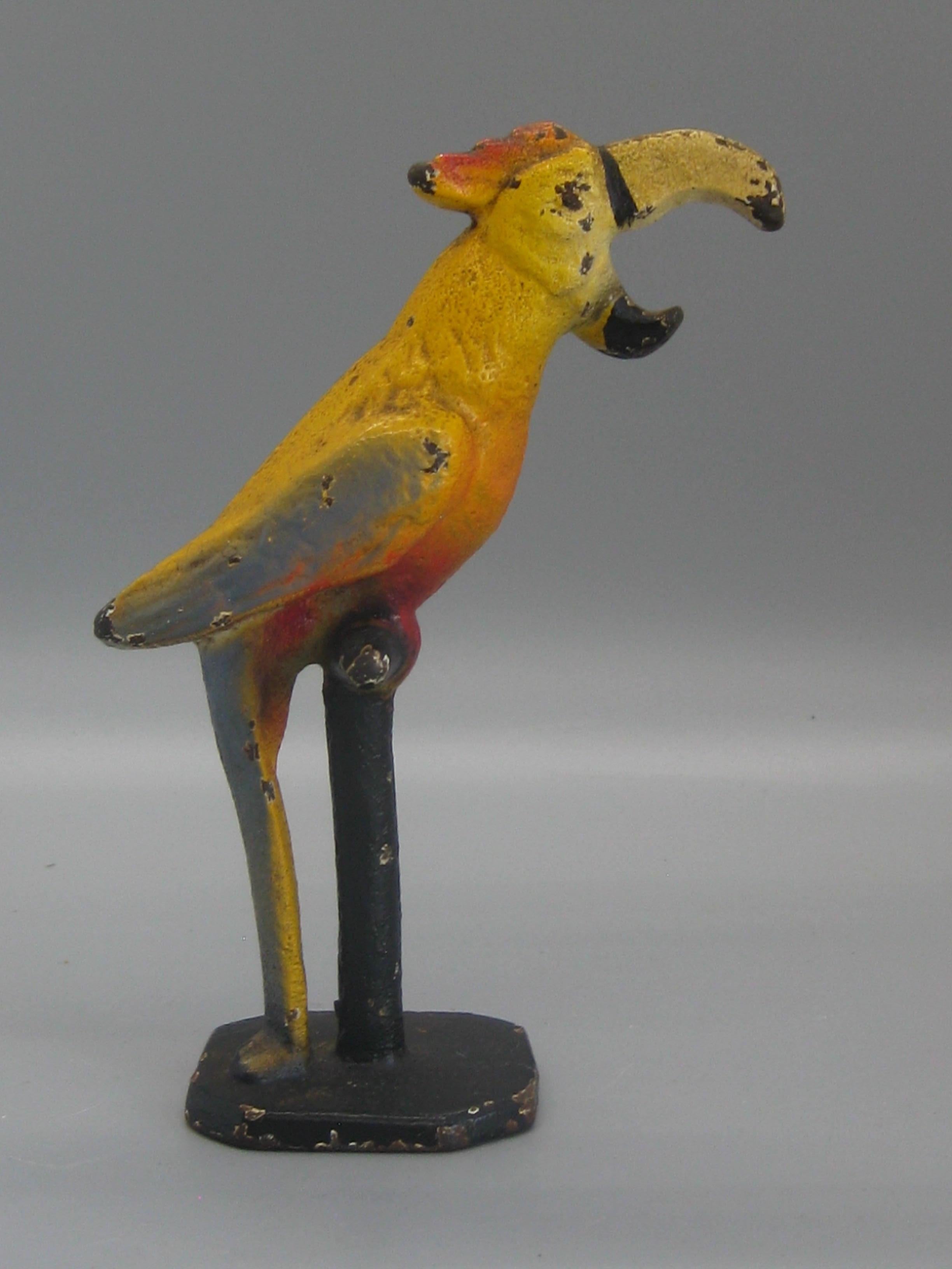 Antique Art Deco Cast Iron Cold Paint Parrot Bird Figural Barware Bottle Opener 1