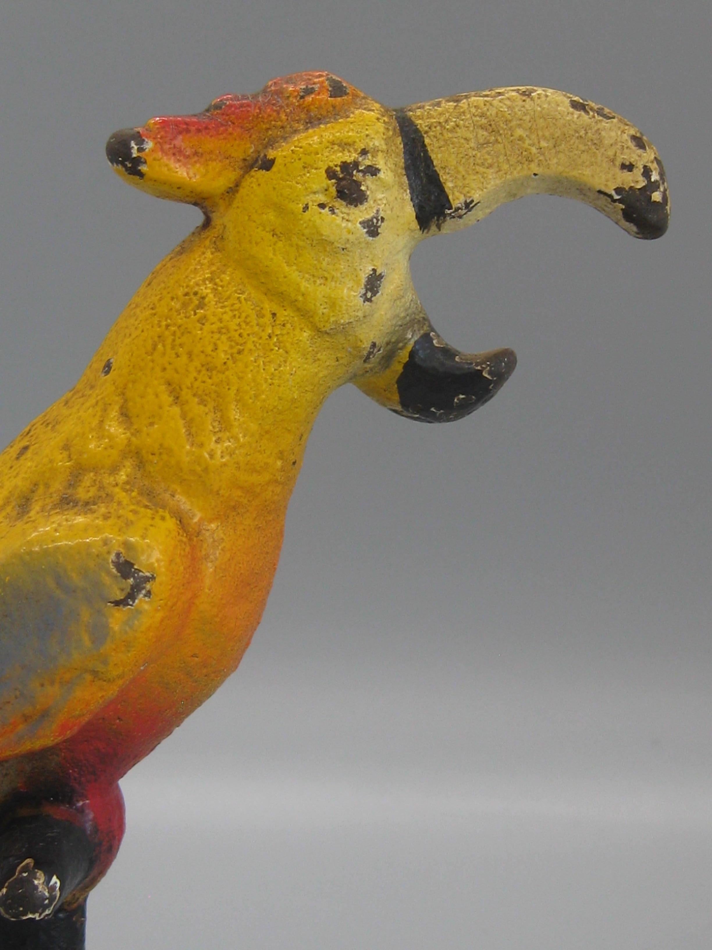 Antique Art Deco Cast Iron Cold Paint Parrot Bird Figural Barware Bottle Opener 2