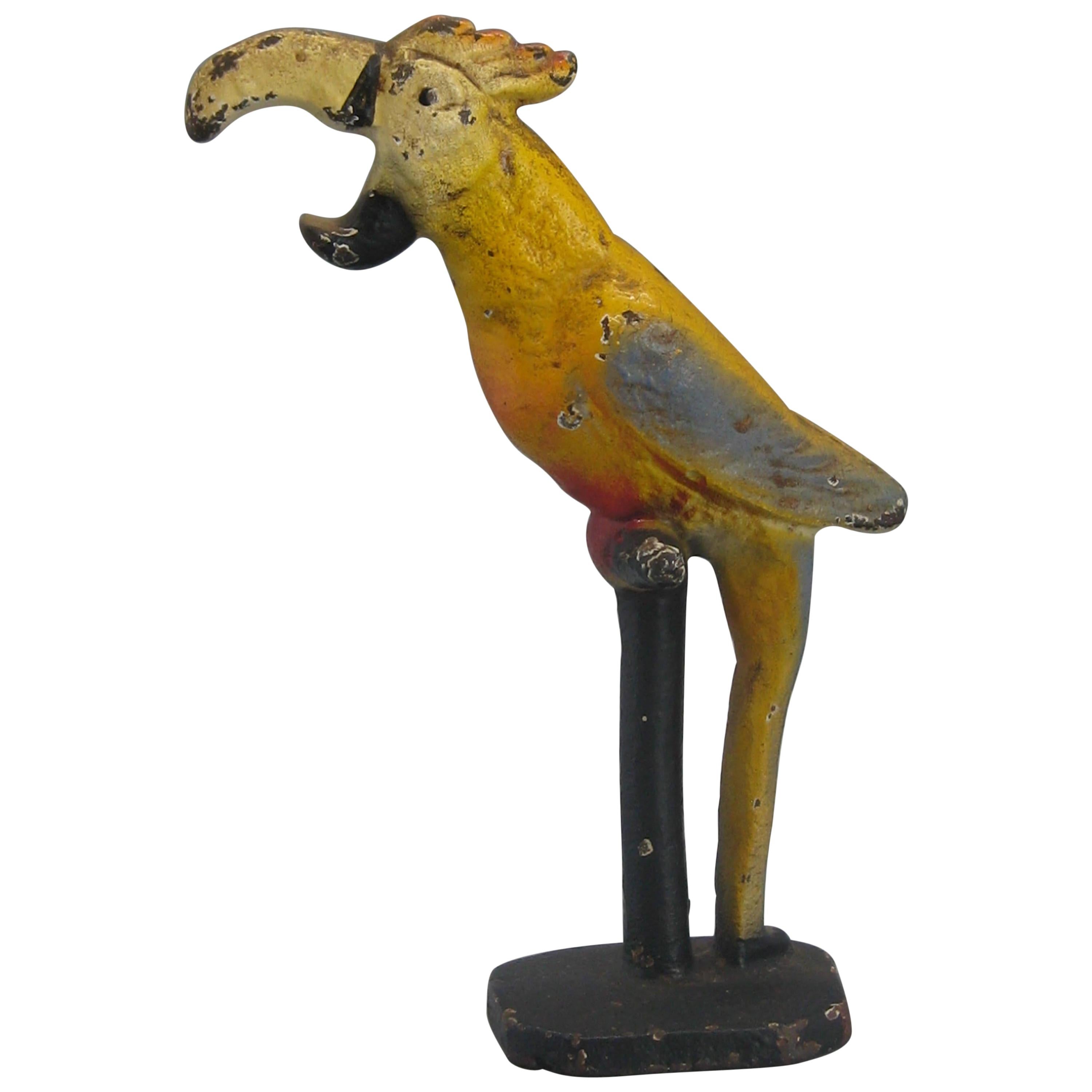 Antique Art Deco Cast Iron Cold Paint Parrot Bird Figural Barware Bottle Opener