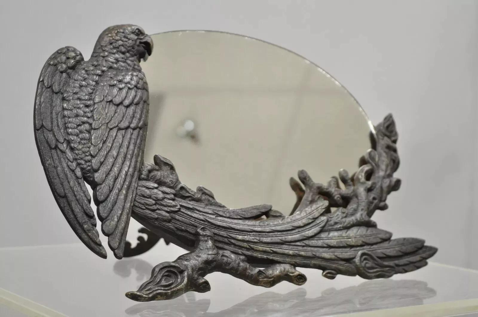 Antiguo Art Deco Eagle Phoenix Bird Vanity Tabletop Mirror. Principios del siglo XX. Medidas: 8