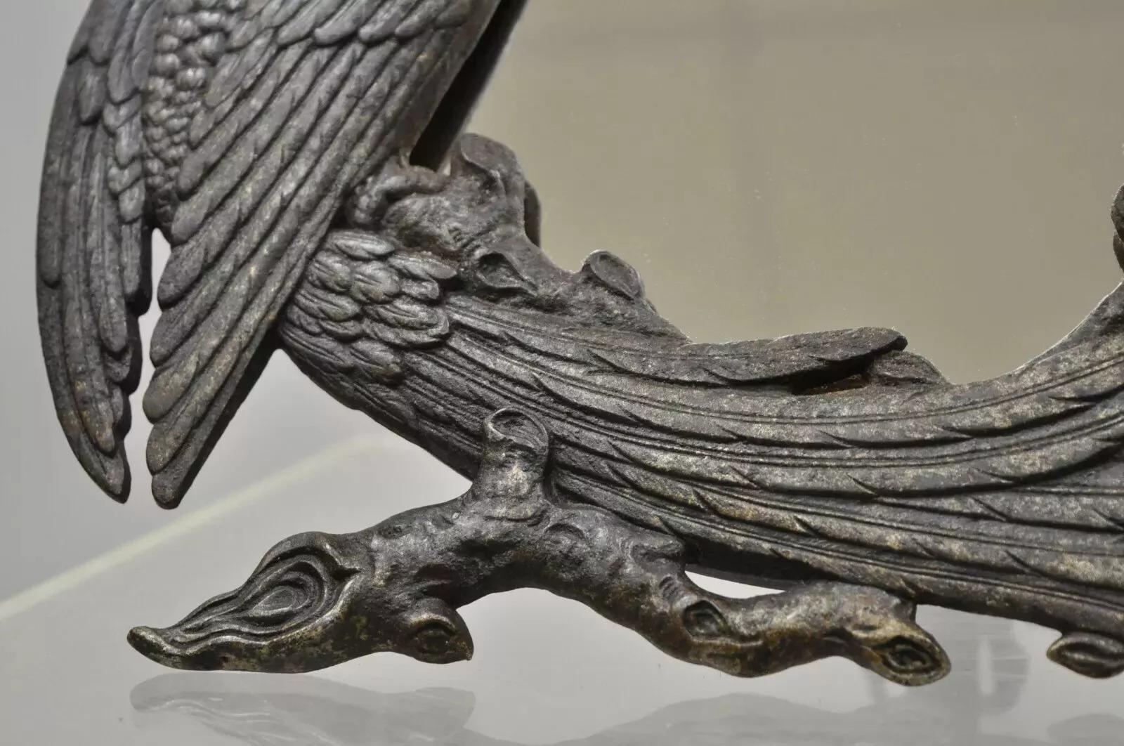 Antiguo Art Deco Hierro Fundido Águila Ave Fénix Sobremesa Espejo Desconocido en venta