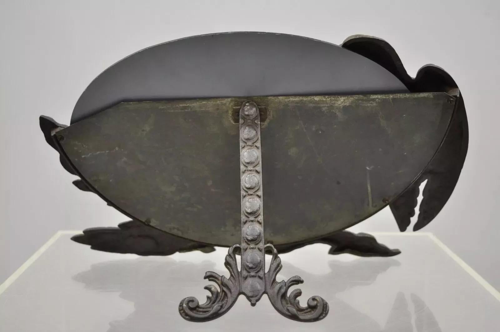 Antiguo Art Deco Hierro Fundido Águila Ave Fénix Sobremesa Espejo siglo XX en venta