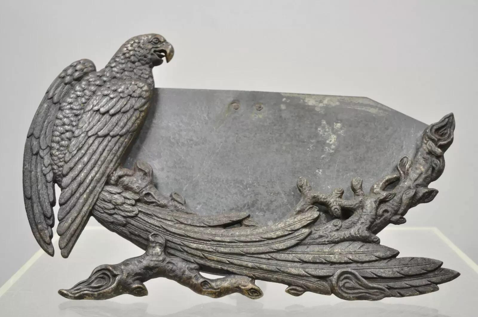 Antiguo Art Deco Hierro Fundido Águila Ave Fénix Sobremesa Espejo en venta 2