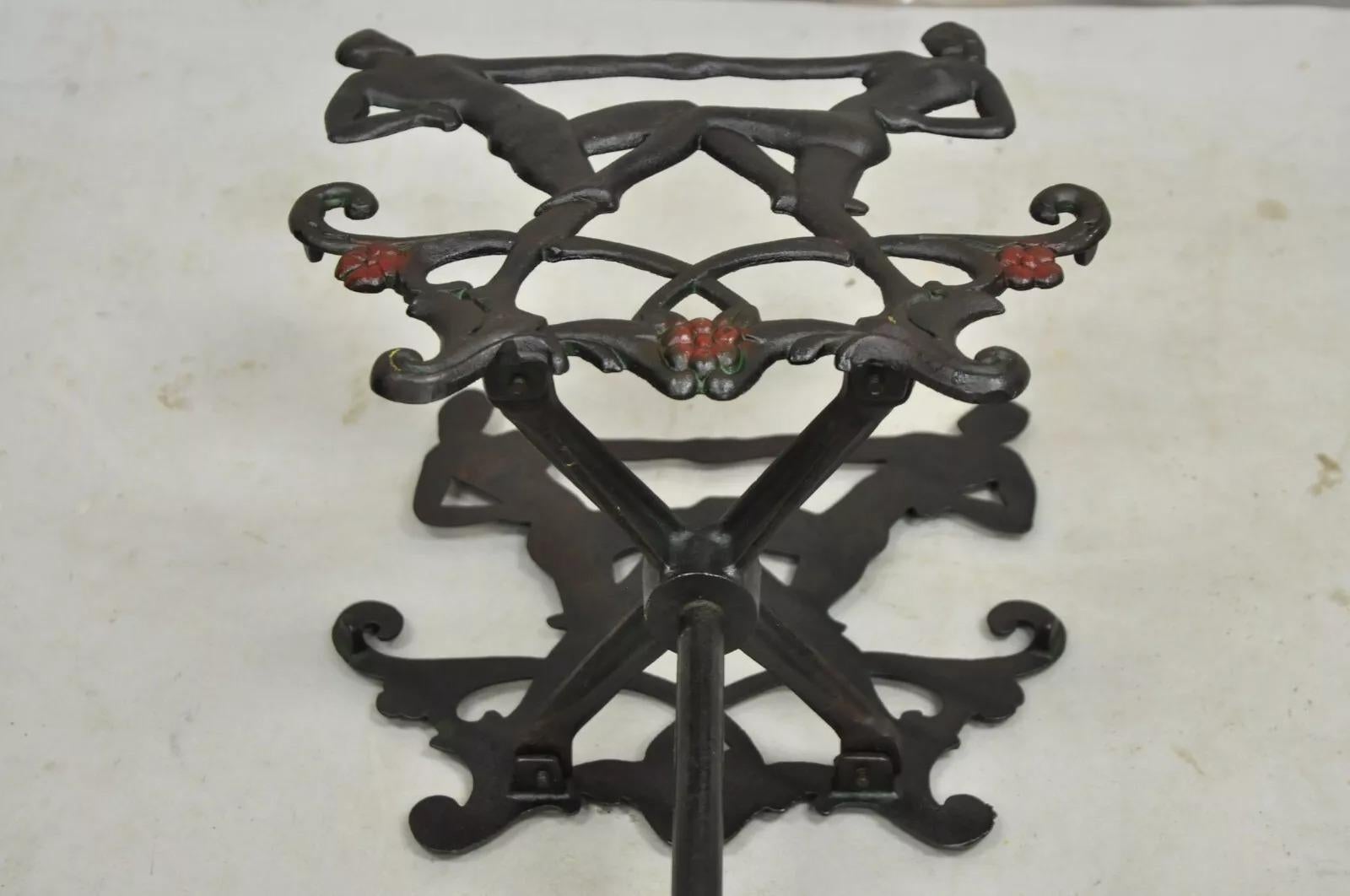 Antique Art Deco Cast Iron Figural Dancers Fish Bowl Stand 5