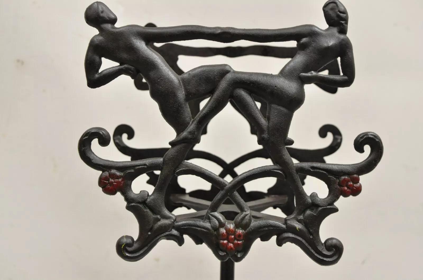 Antique Art Deco Cast Iron Figural Dancers Fish Bowl Stand. Early 20th Century. Measurements: 30