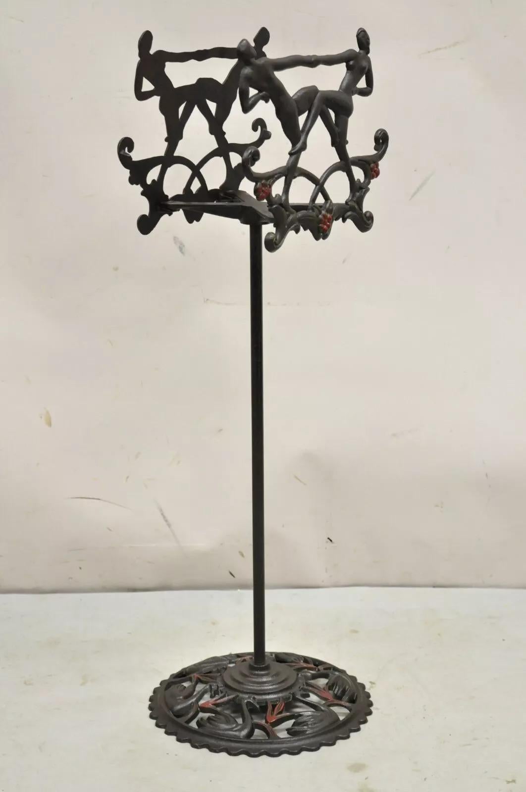 Antique Art Deco Cast Iron Figural Dancers Fish Bowl Stand In Good Condition In Philadelphia, PA