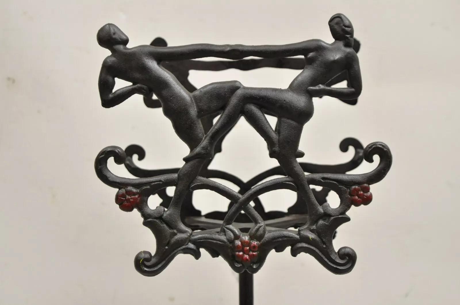 20th Century Antique Art Deco Cast Iron Figural Dancers Fish Bowl Stand