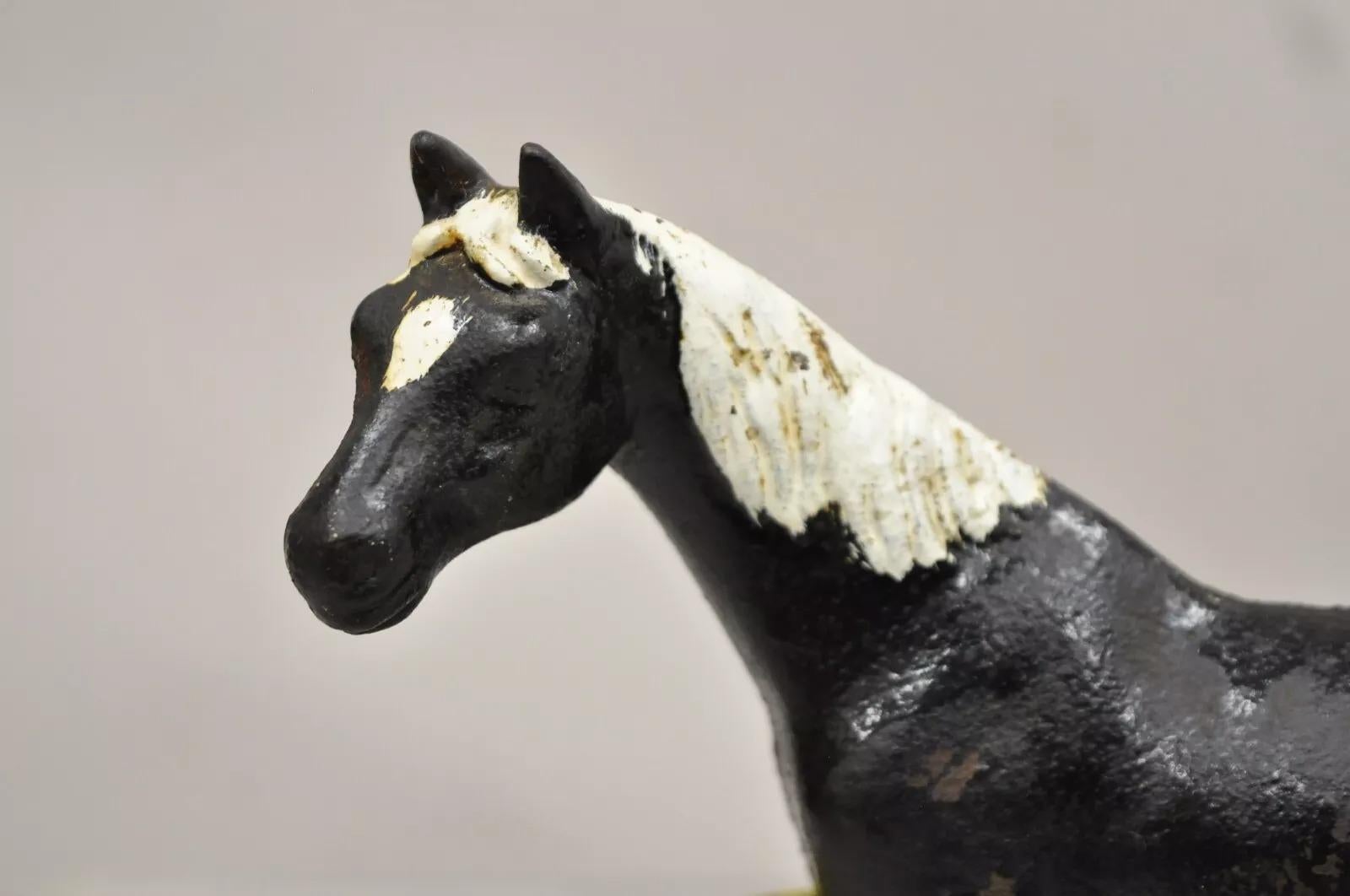 Unknown Antique Art Deco Cast Iron Figural Horse Form Black & Yellow Doorstop For Sale