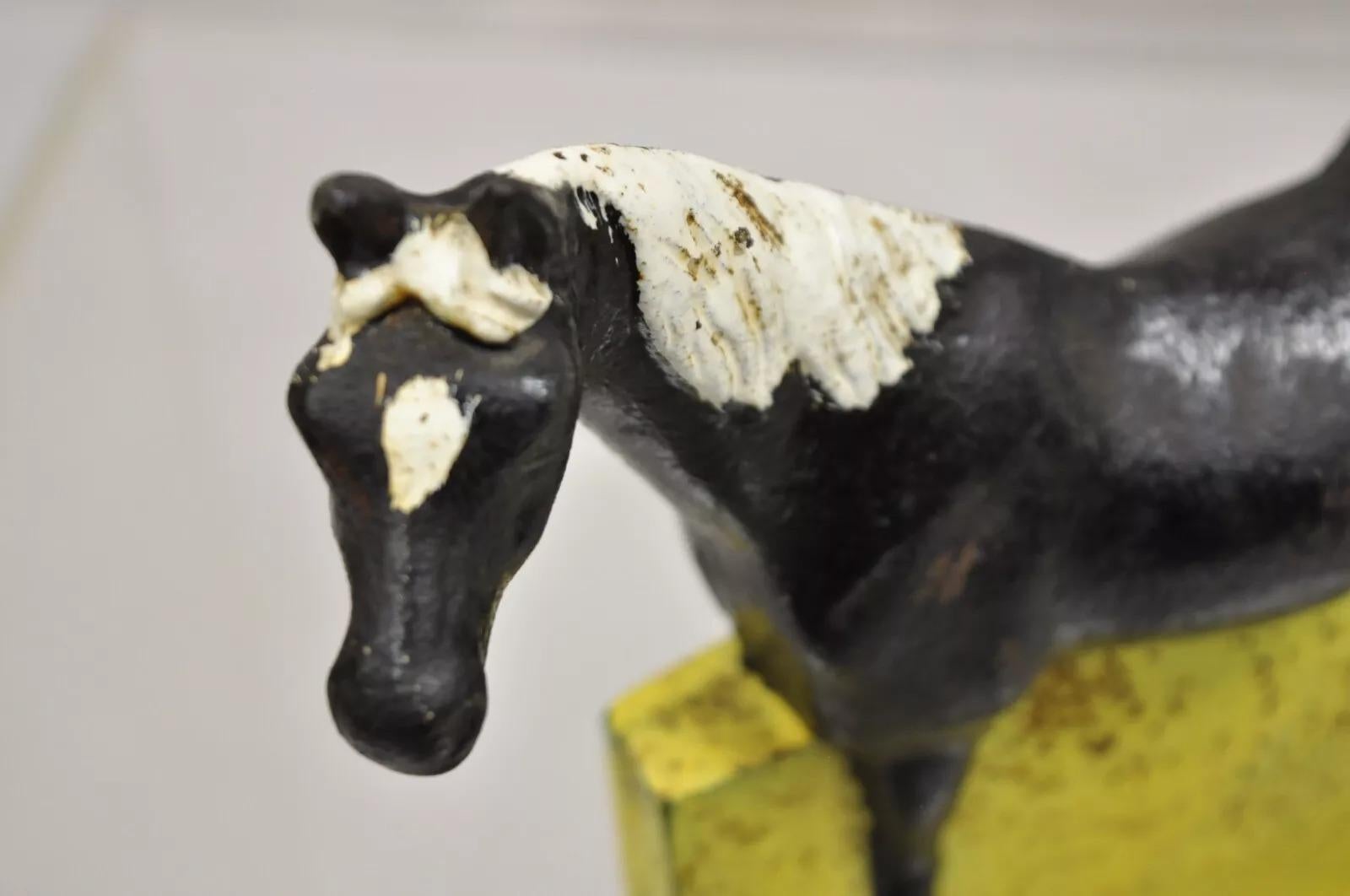 Antique Art Deco Cast Iron Figural Horse Form Black & Yellow Doorstop For Sale 3