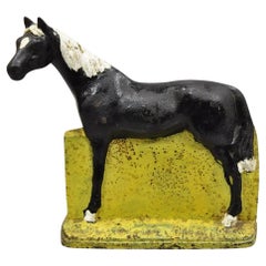 Antique Art Deco Cast Iron Figural Horse Form Black & Yellow Doorstop