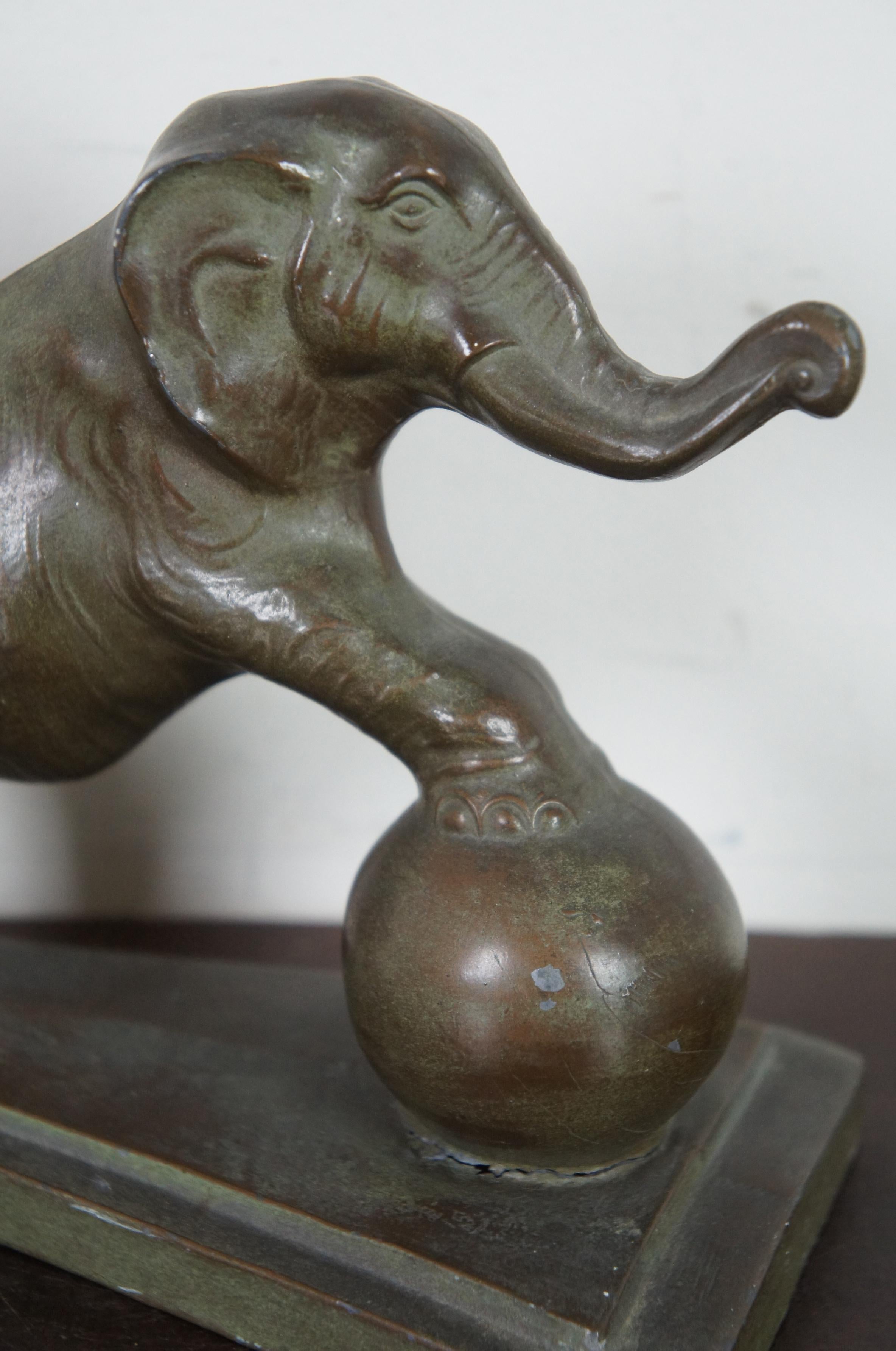 Antique Art Deco Cast Metal Circus Elephant Library Bookends Bronzed Lucky Book 6