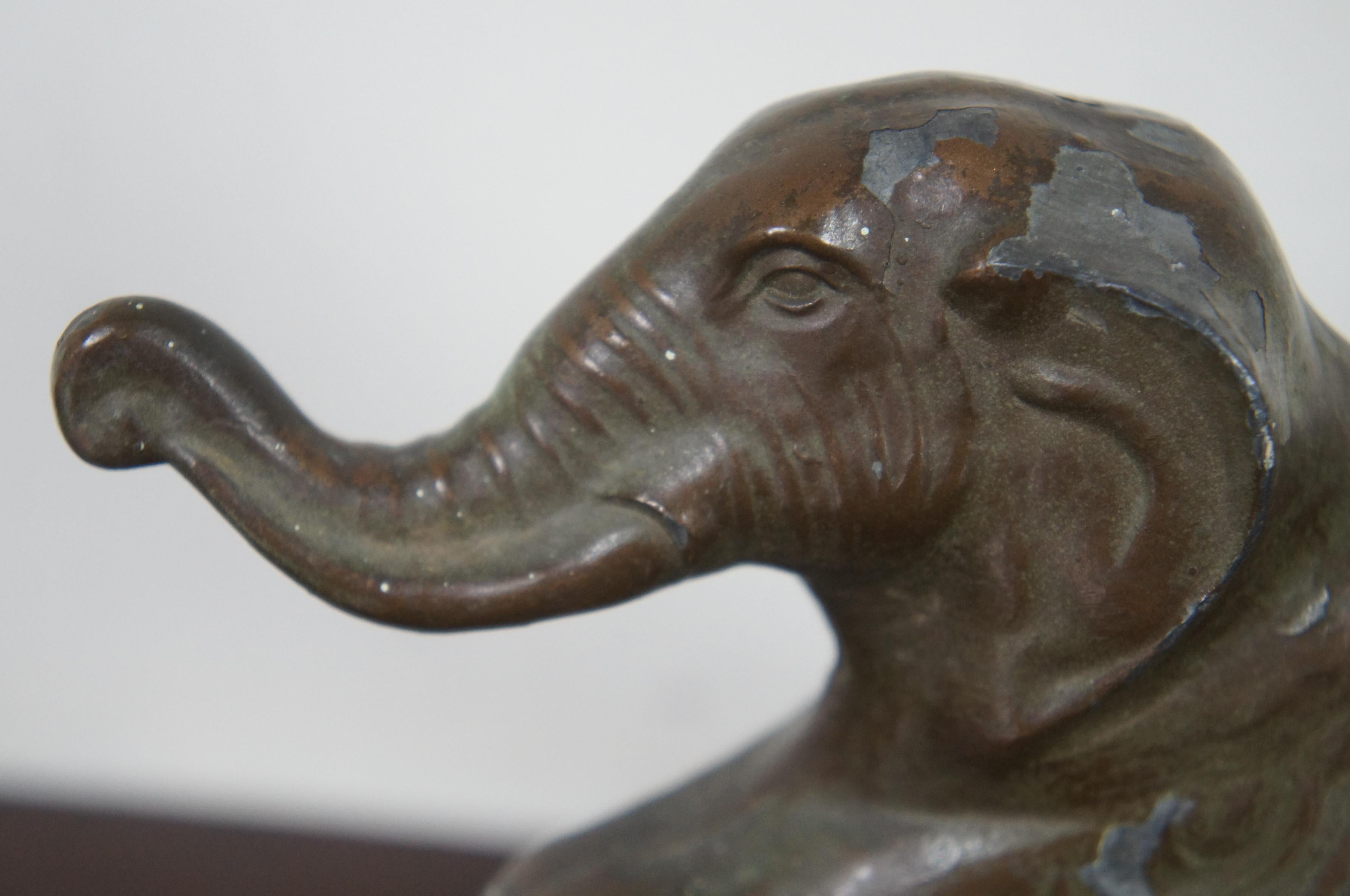 Antique Art Deco Cast Metal Circus Elephant Library Bookends Bronzed Lucky Book 7