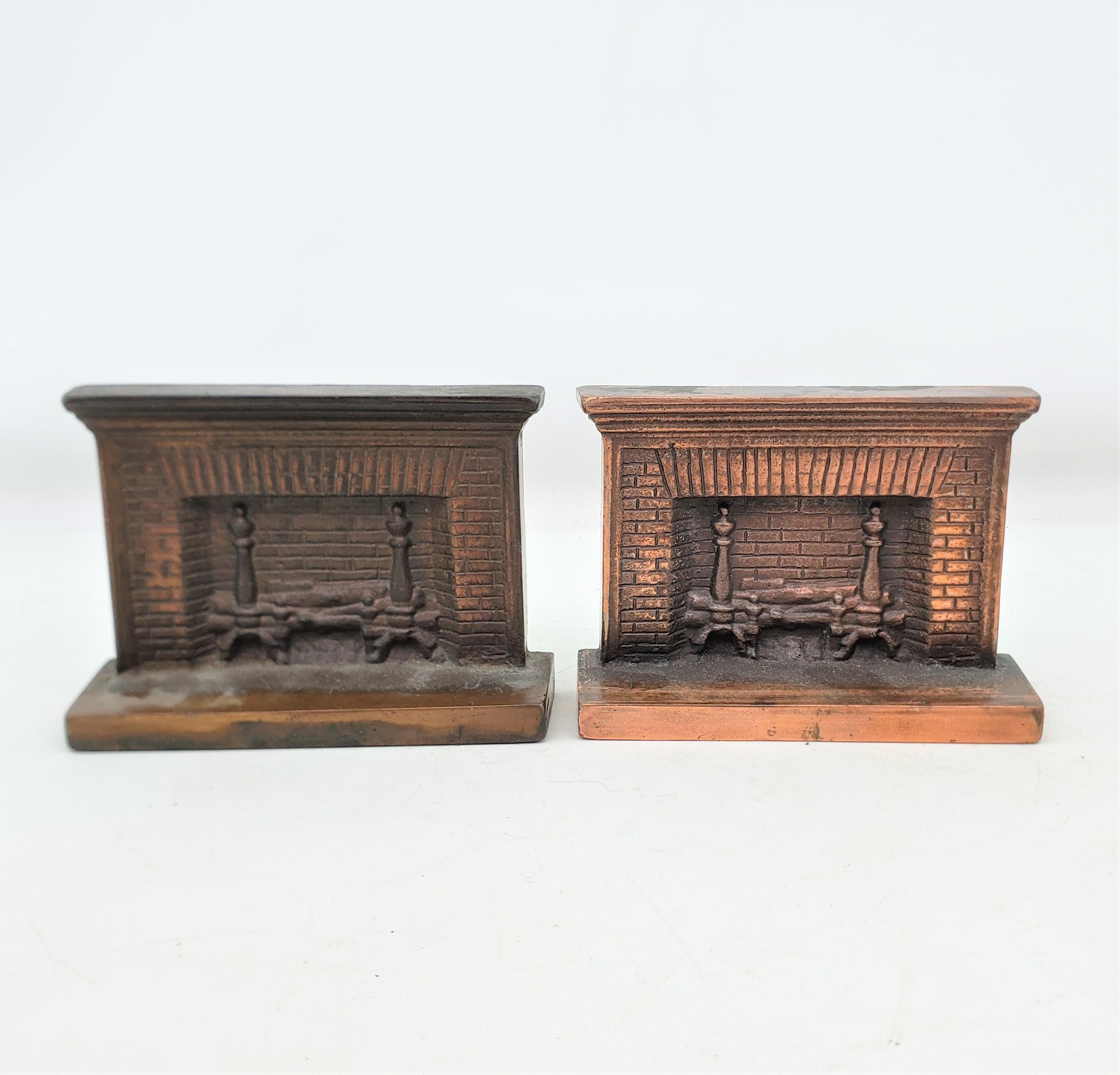 Antique Art Deco Cast & Patinated Bookends Depicting a Figural Brick Fireplace  For Sale 5