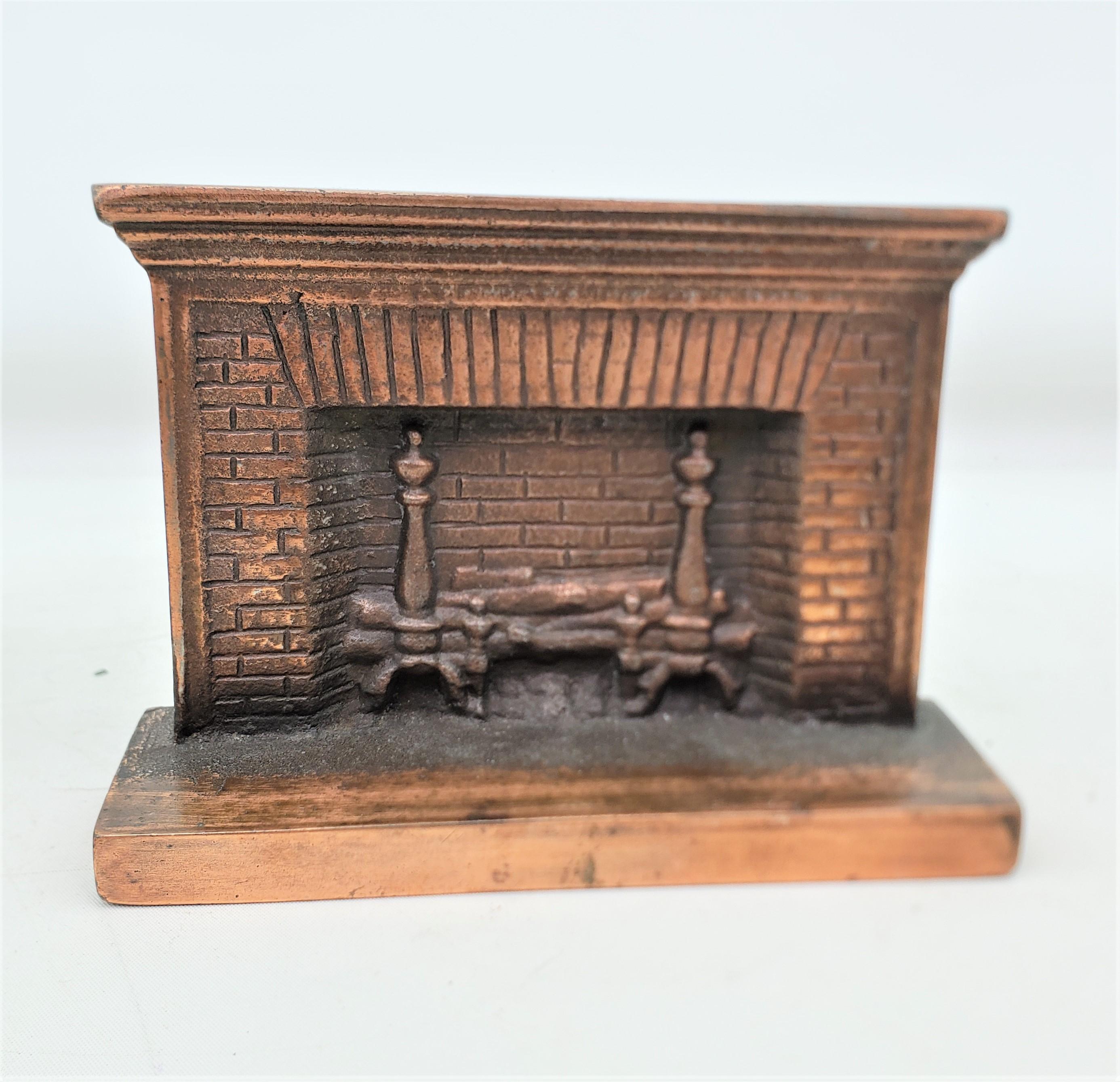 Antique Art Deco Cast & Patinated Bookends Depicting a Figural Brick Fireplace For Sale 6