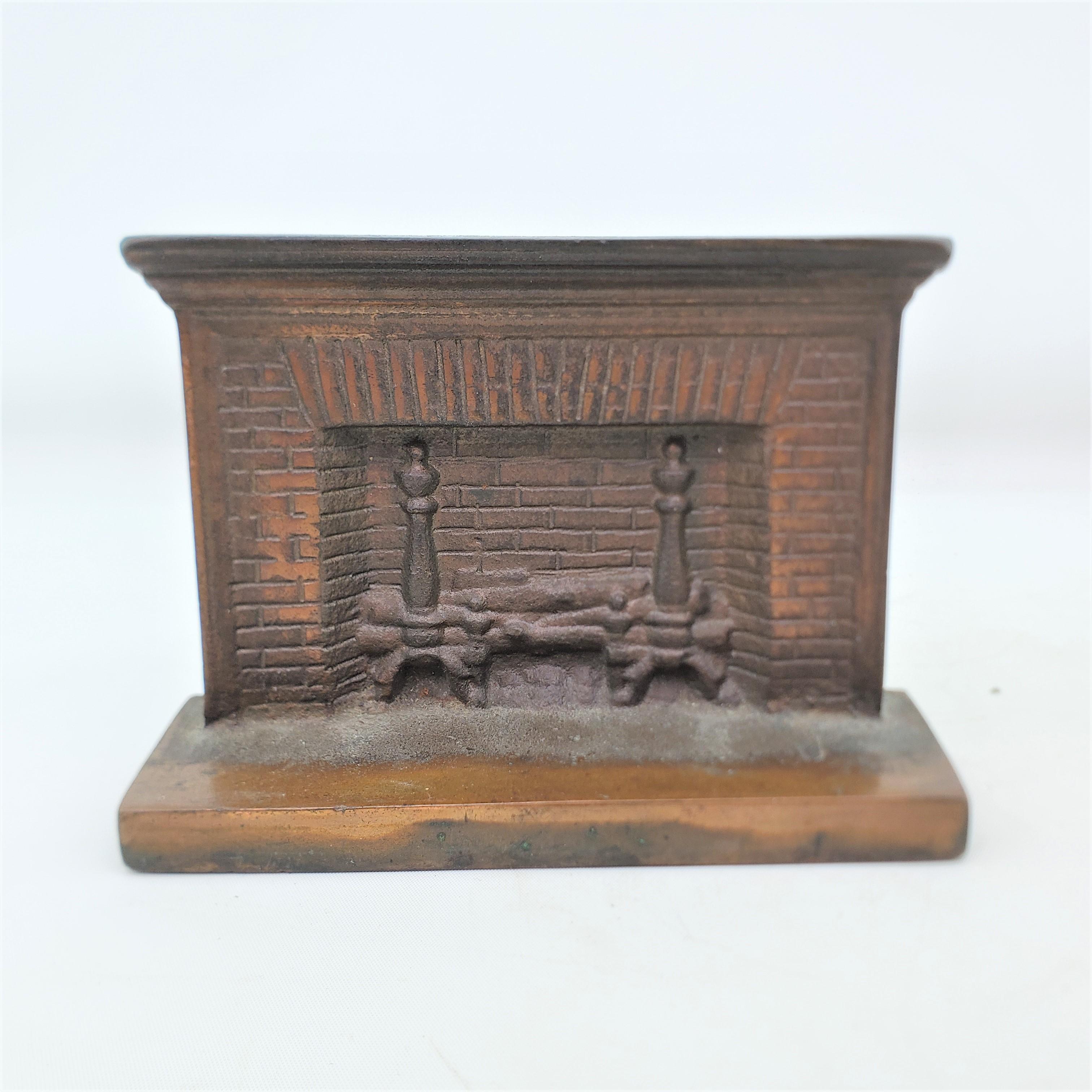 Antique Art Deco Cast & Patinated Bookends Depicting a Figural Brick Fireplace  For Sale 7