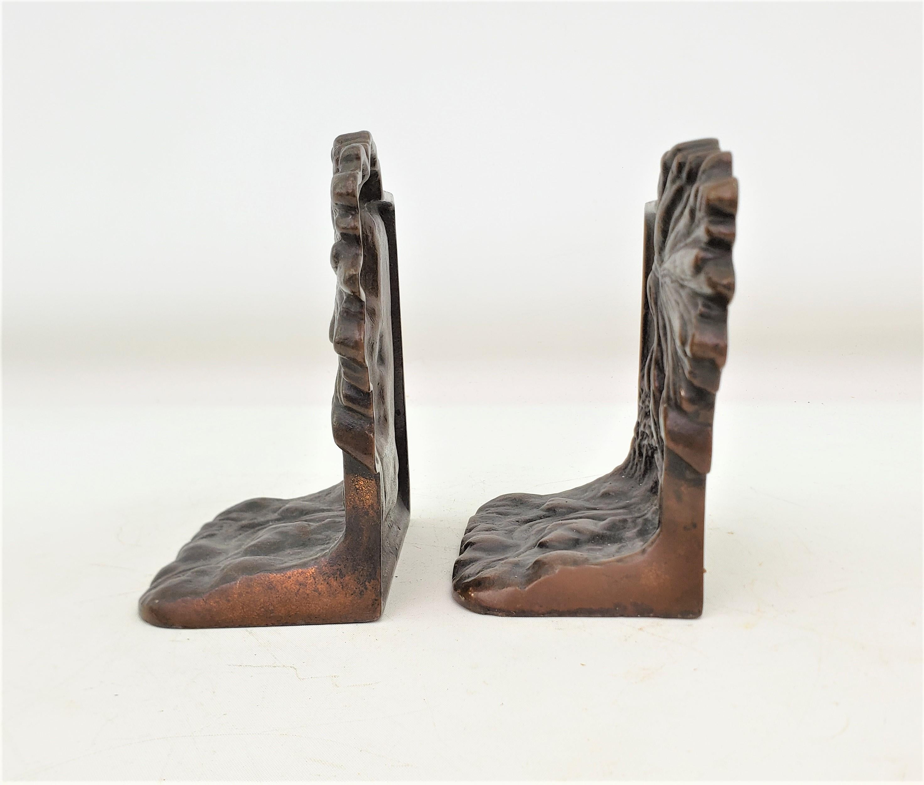 Steel Antique Art Deco Cast & Patinated Bookends Depicting an Indigenous Warrior For Sale
