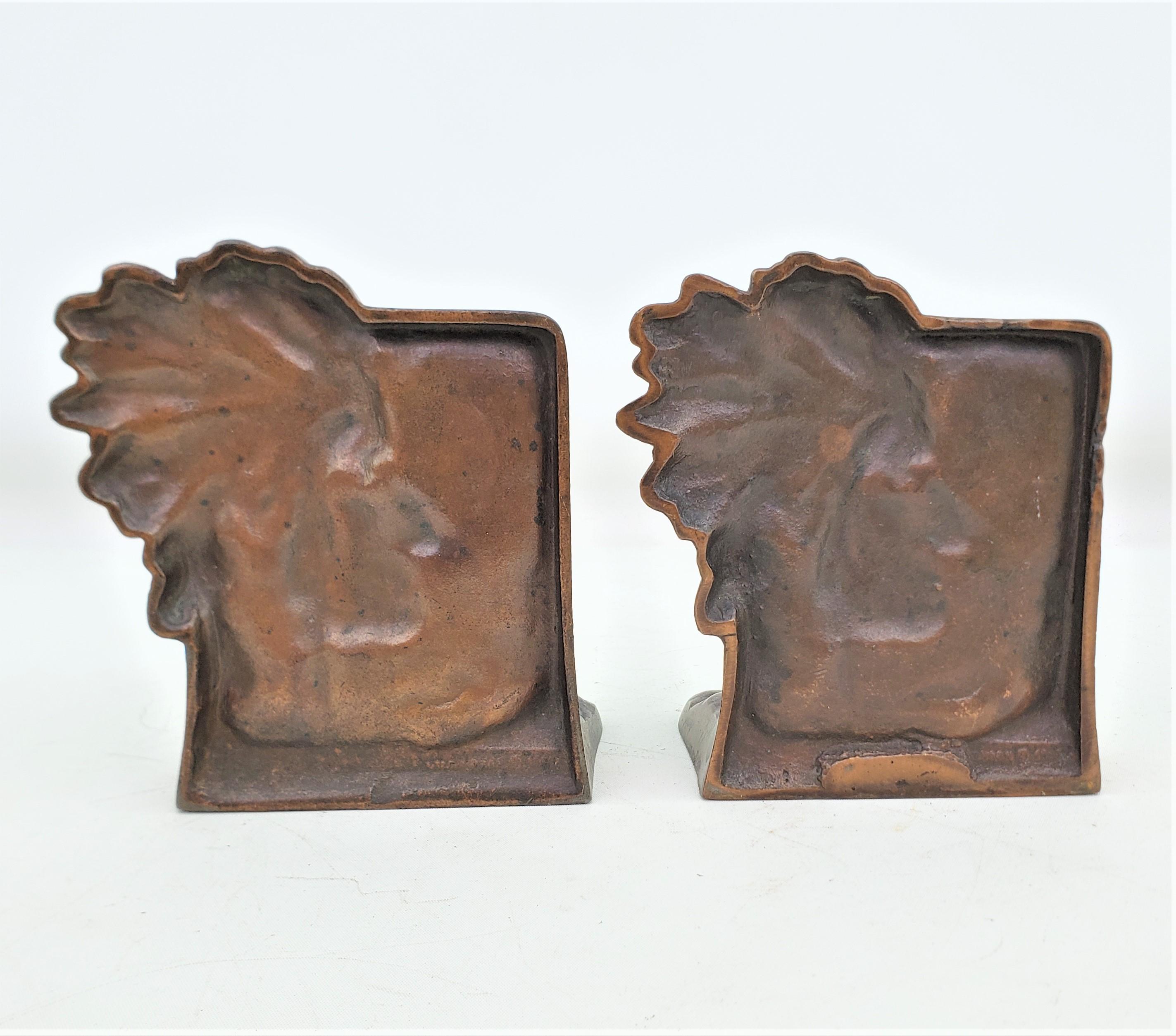 Antique Art Deco Cast & Patinated Bookends Depicting an Indigenous Warrior For Sale 1