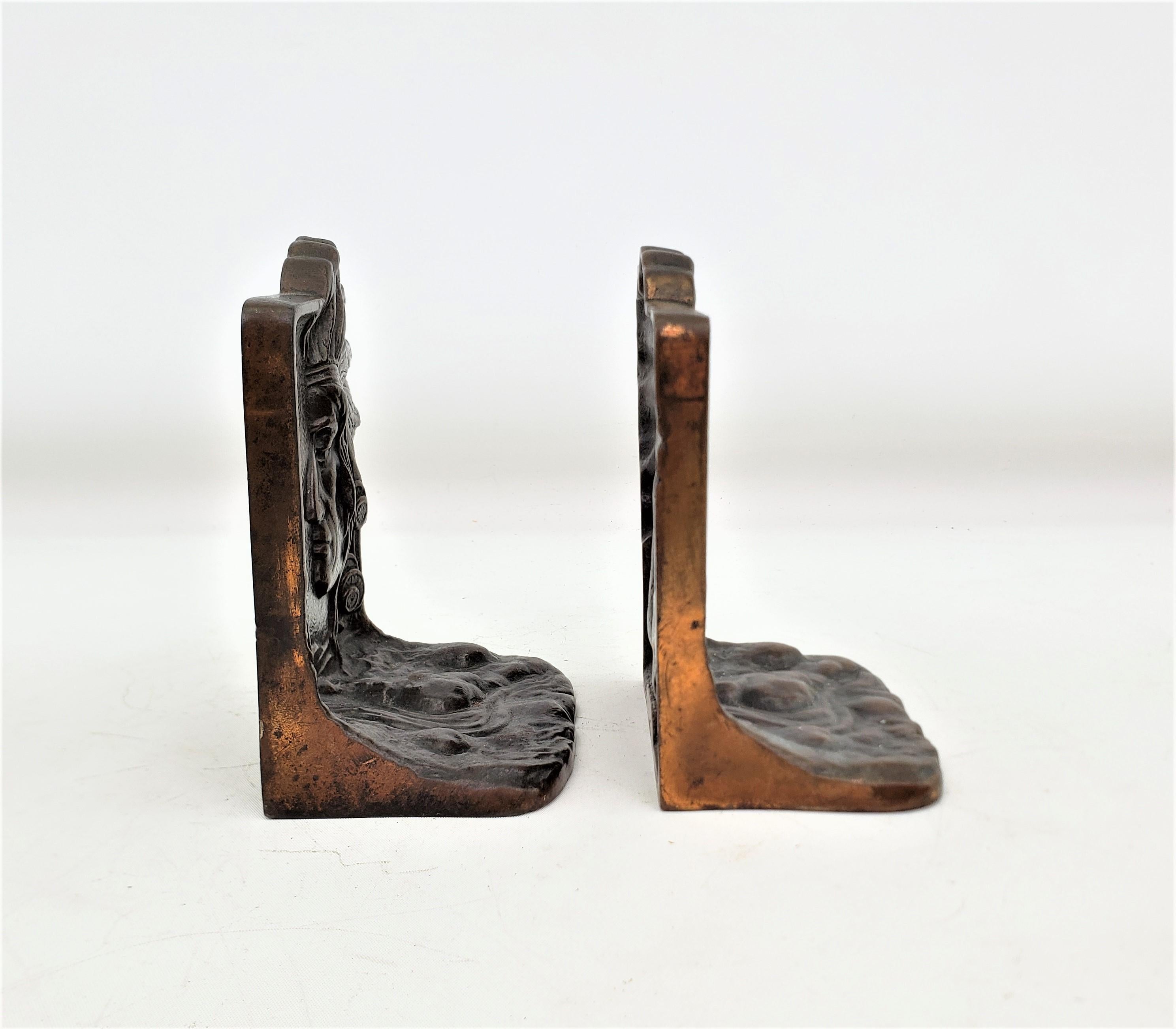 Antique Art Deco Cast & Patinated Bookends Depicting an Indigenous Warrior For Sale 2